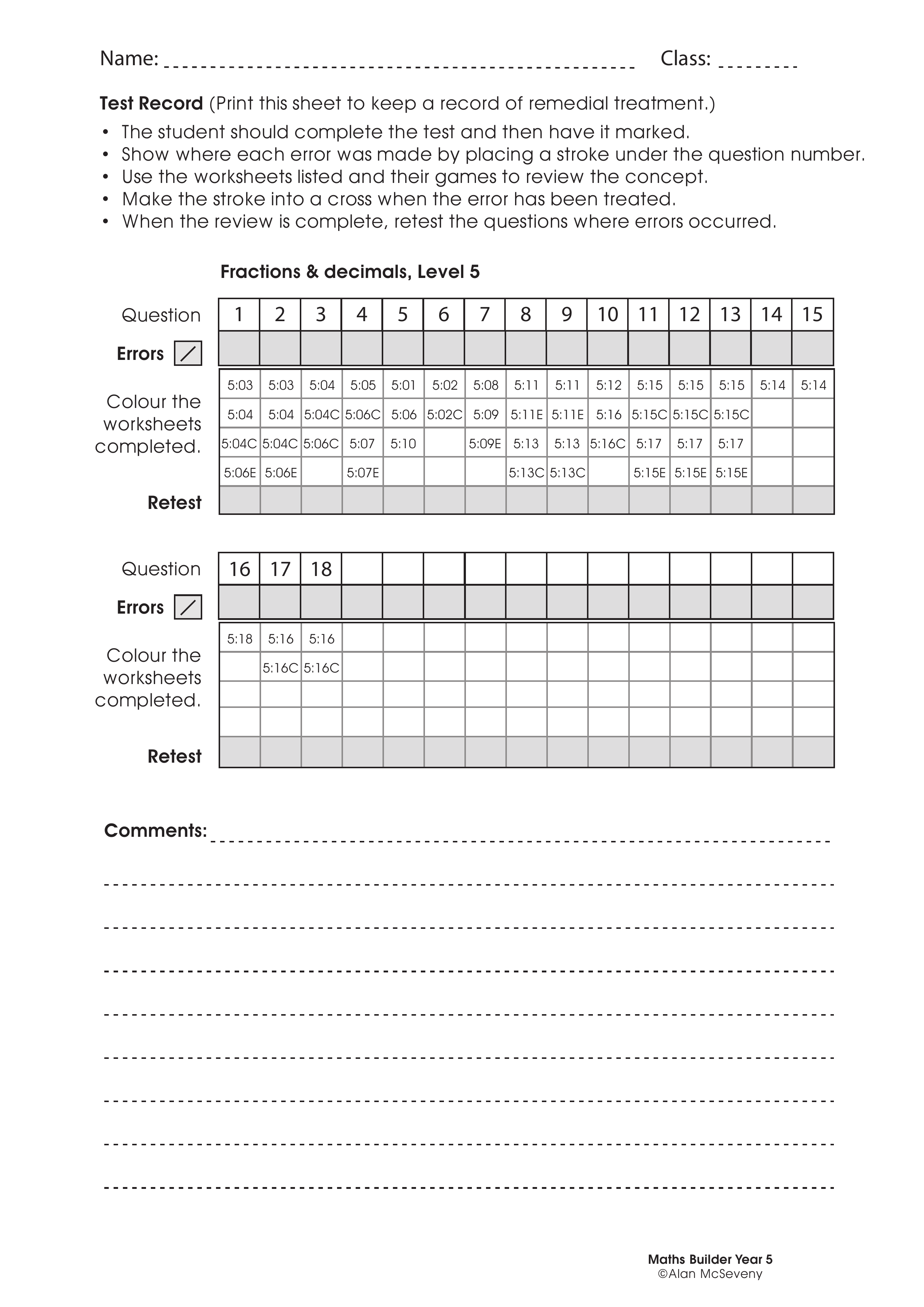 Assessment test records — worksheet preview