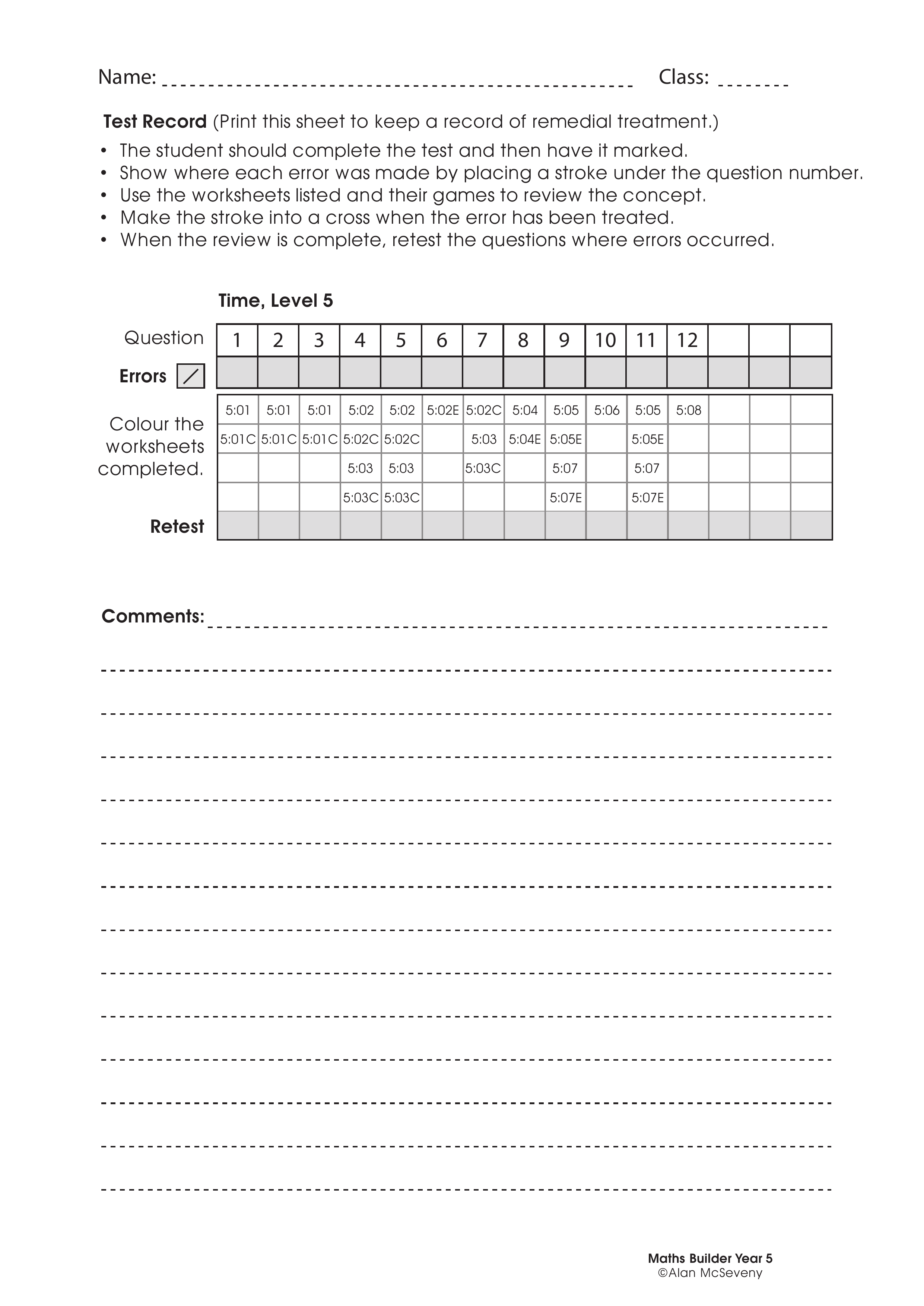 Assessment test records — worksheet preview