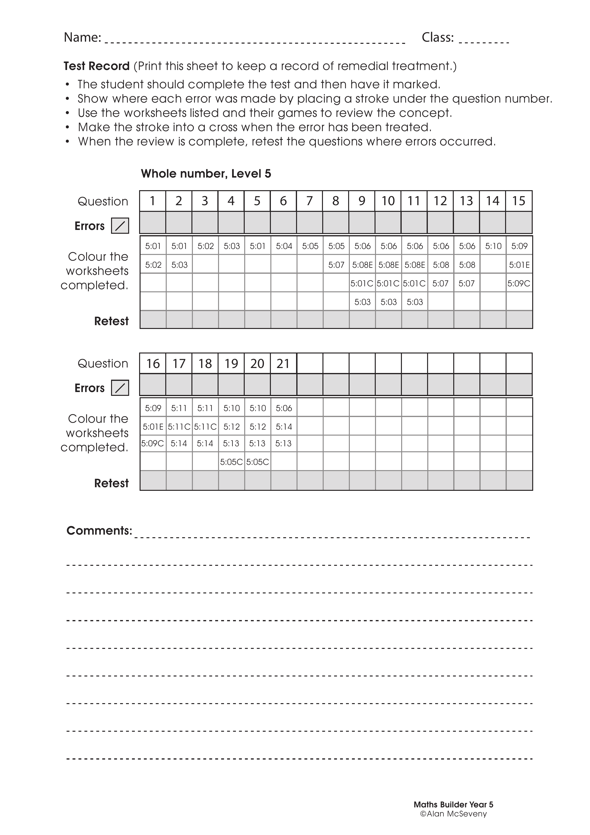 Assessment test records — worksheet preview