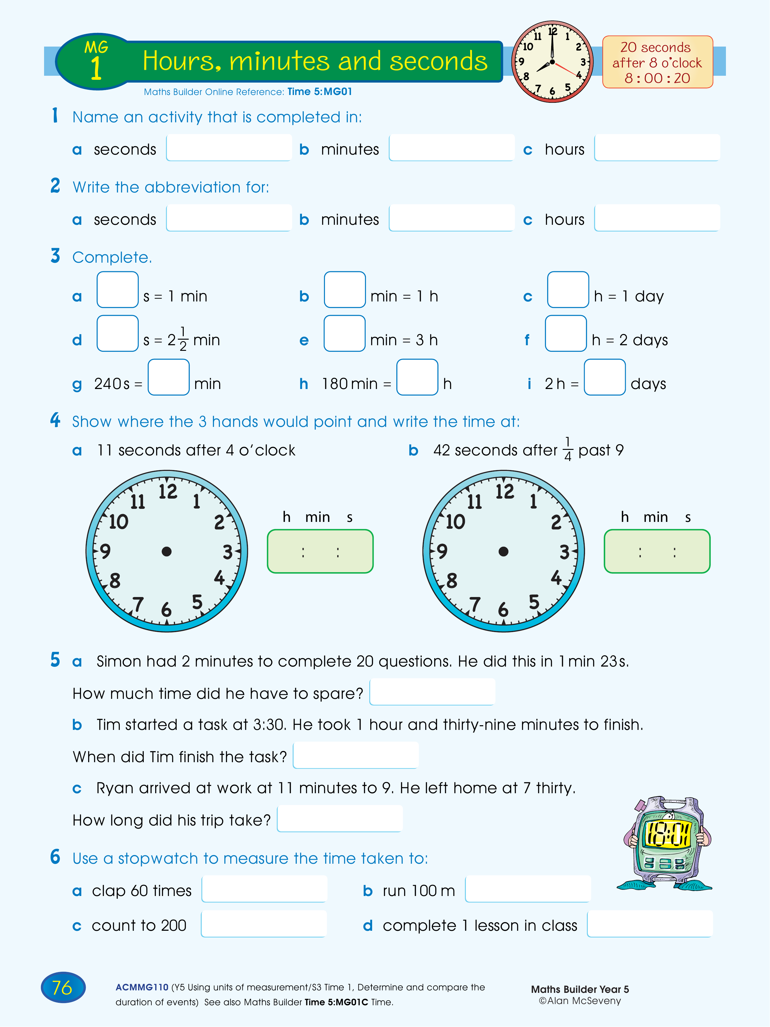 Hours, minutes and seconds — worksheet preview