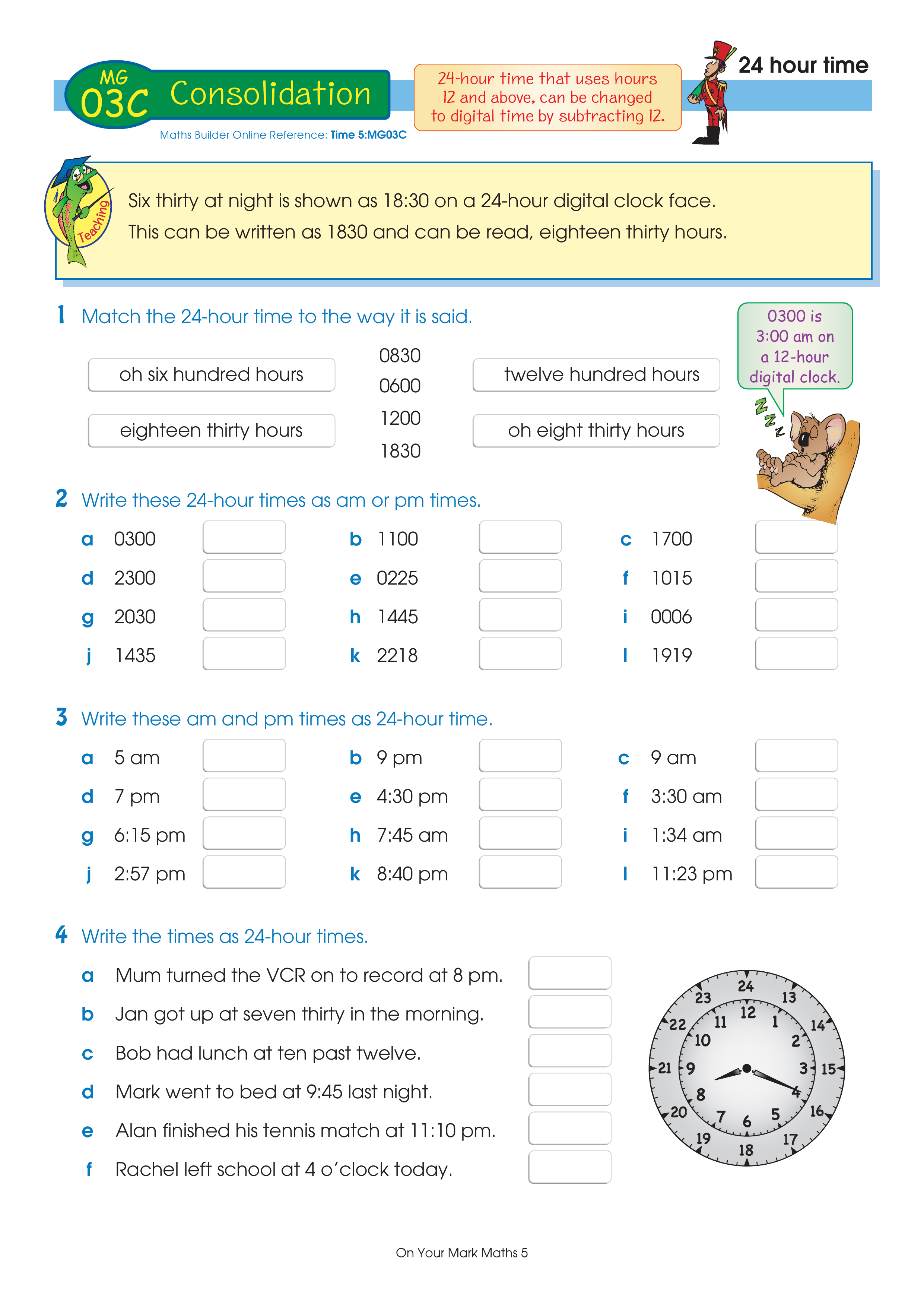 24-hour time — worksheet preview