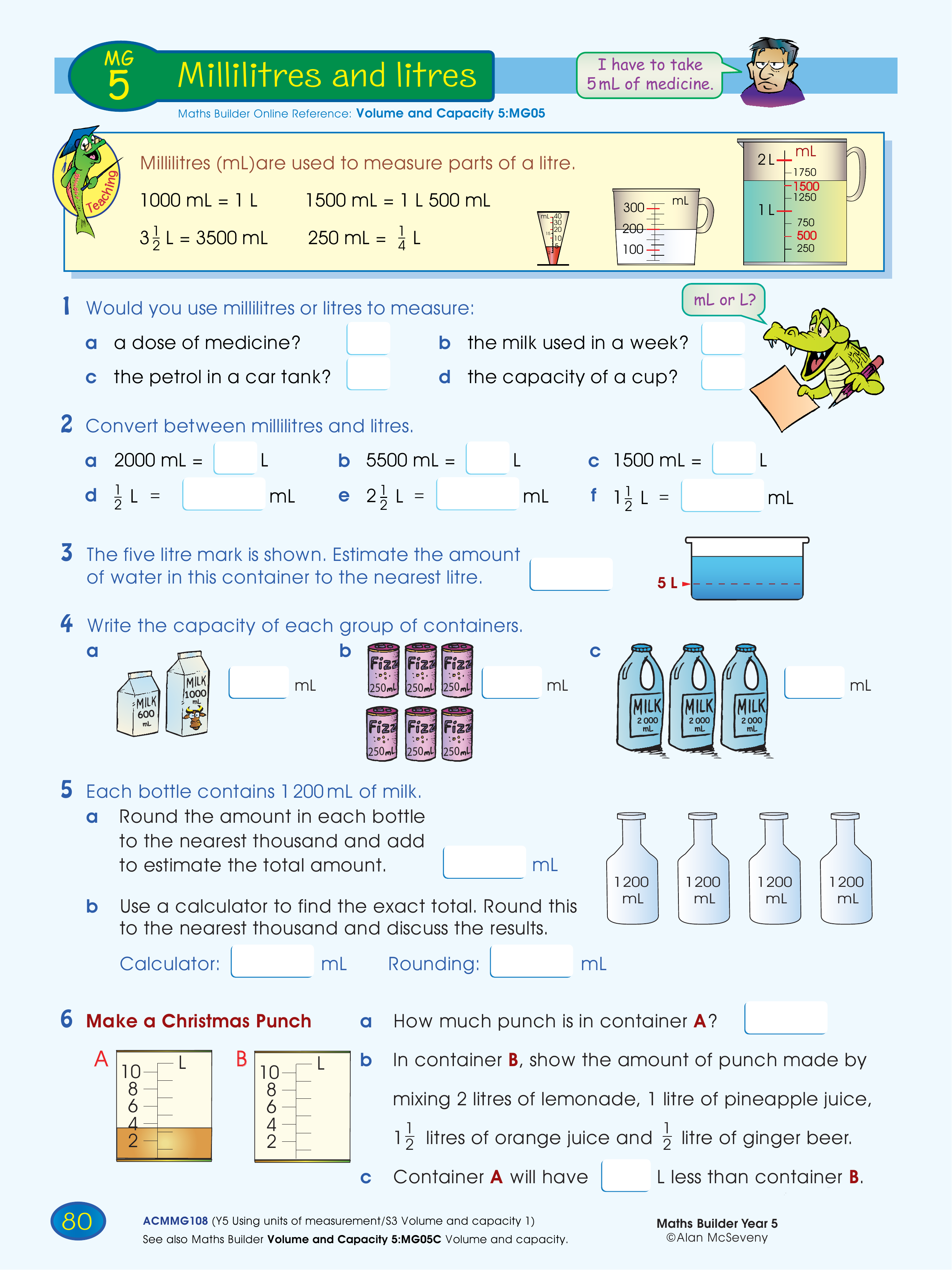 Millilitres and litres — worksheet preview