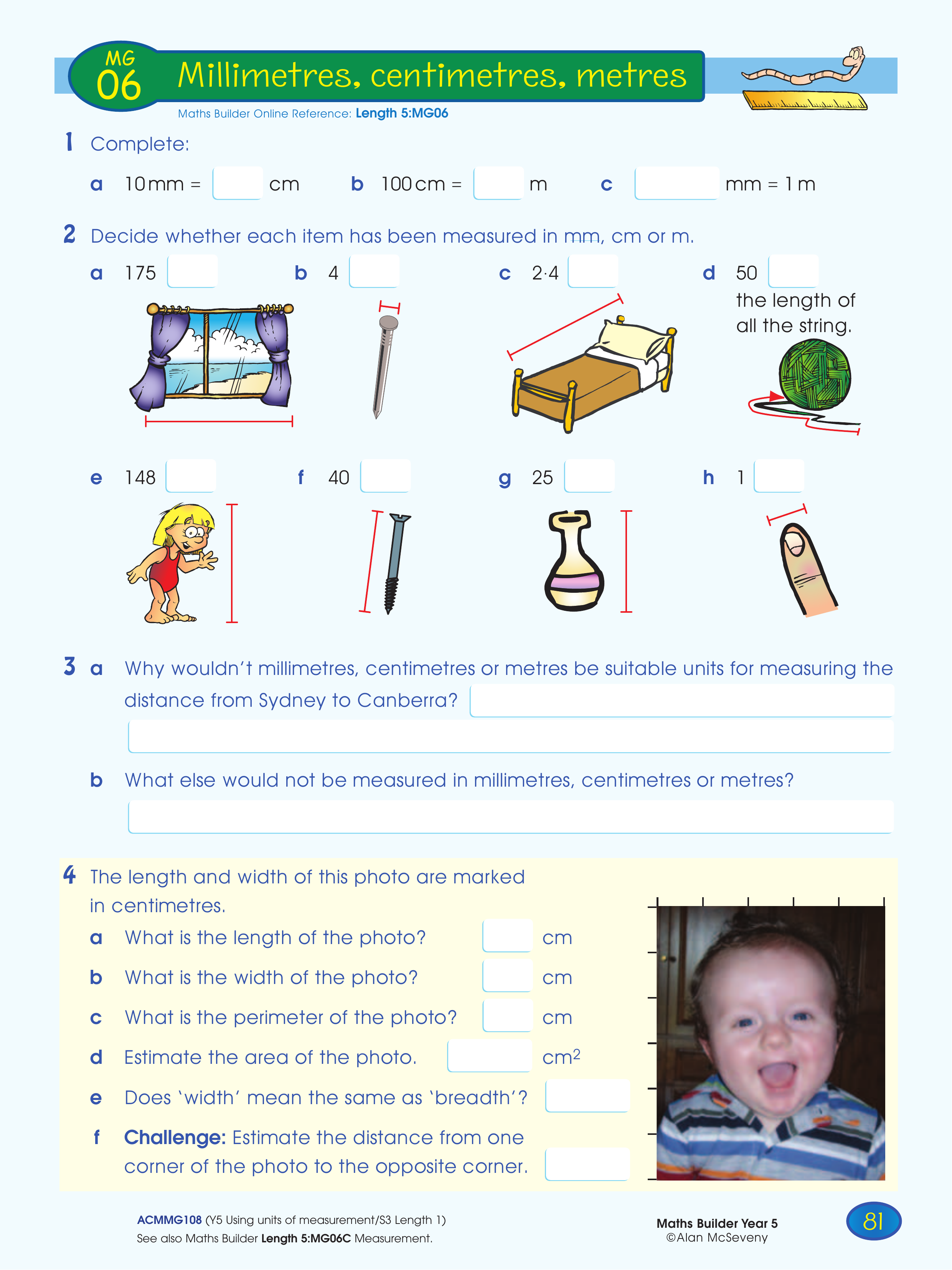 Millimetres, centimetres and metres — worksheet preview