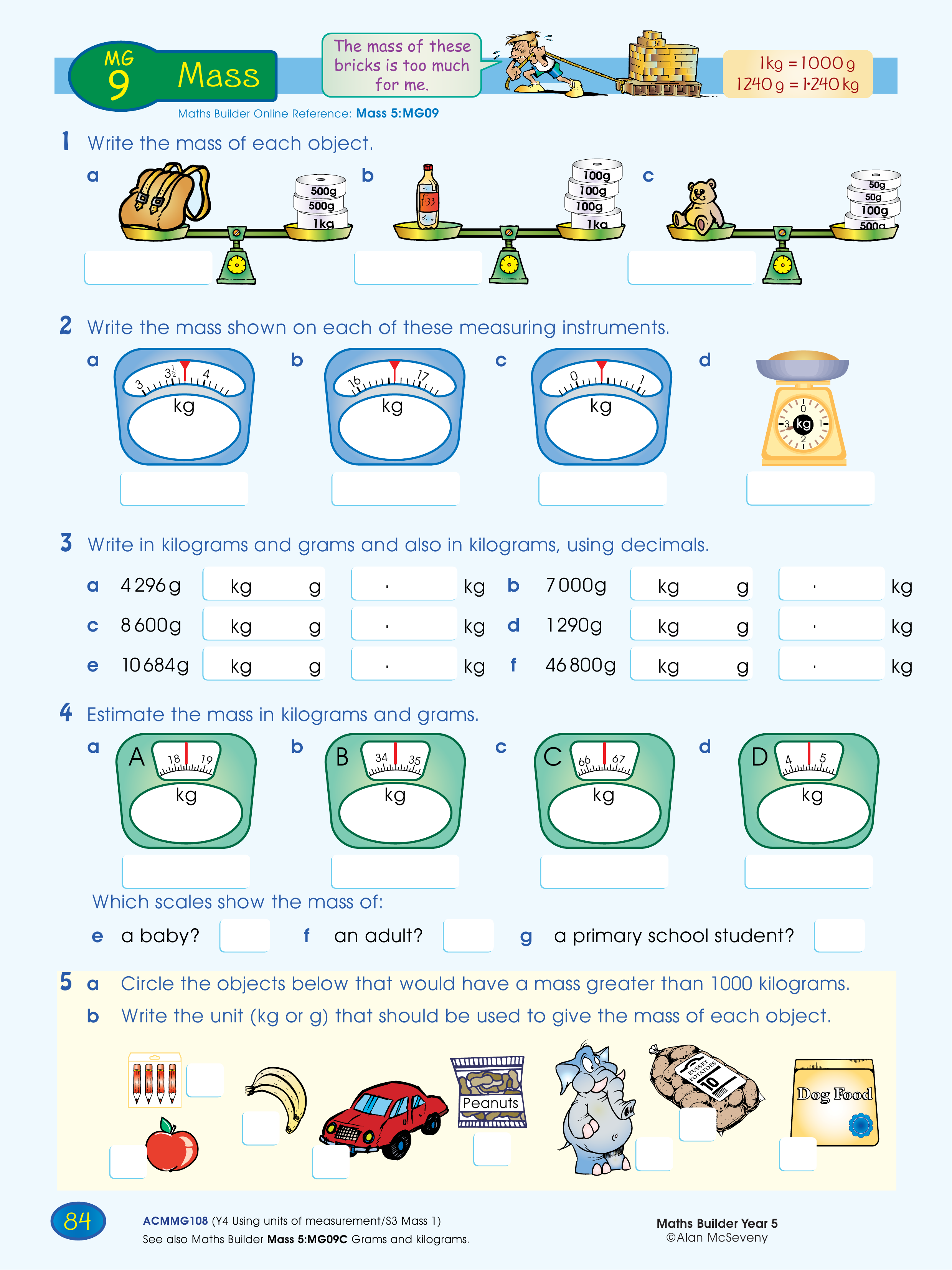 Mass — worksheet preview