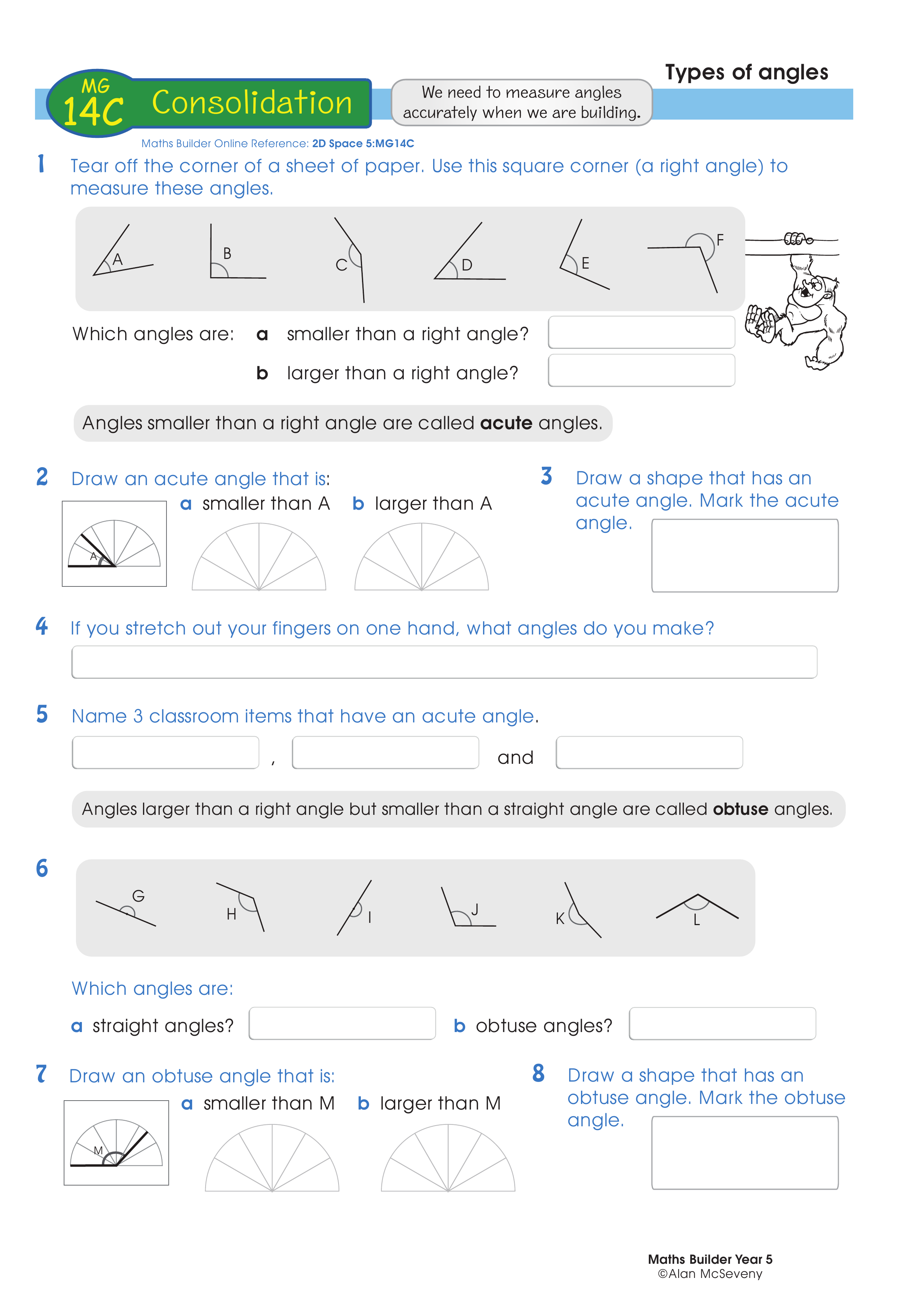 Types of angles — worksheet preview