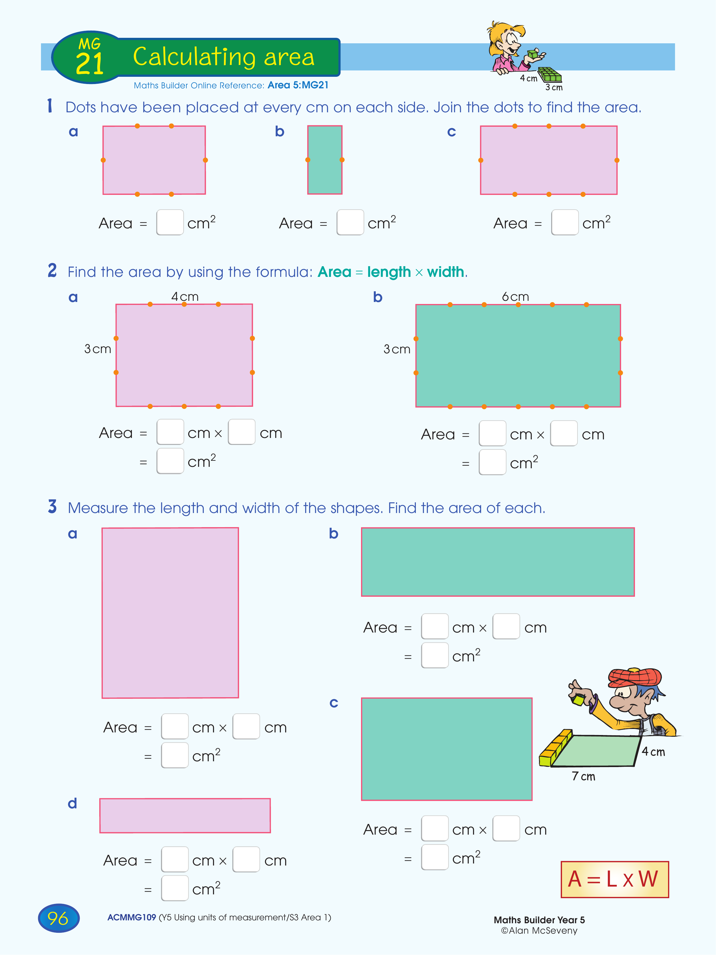 Calculating area — worksheet preview