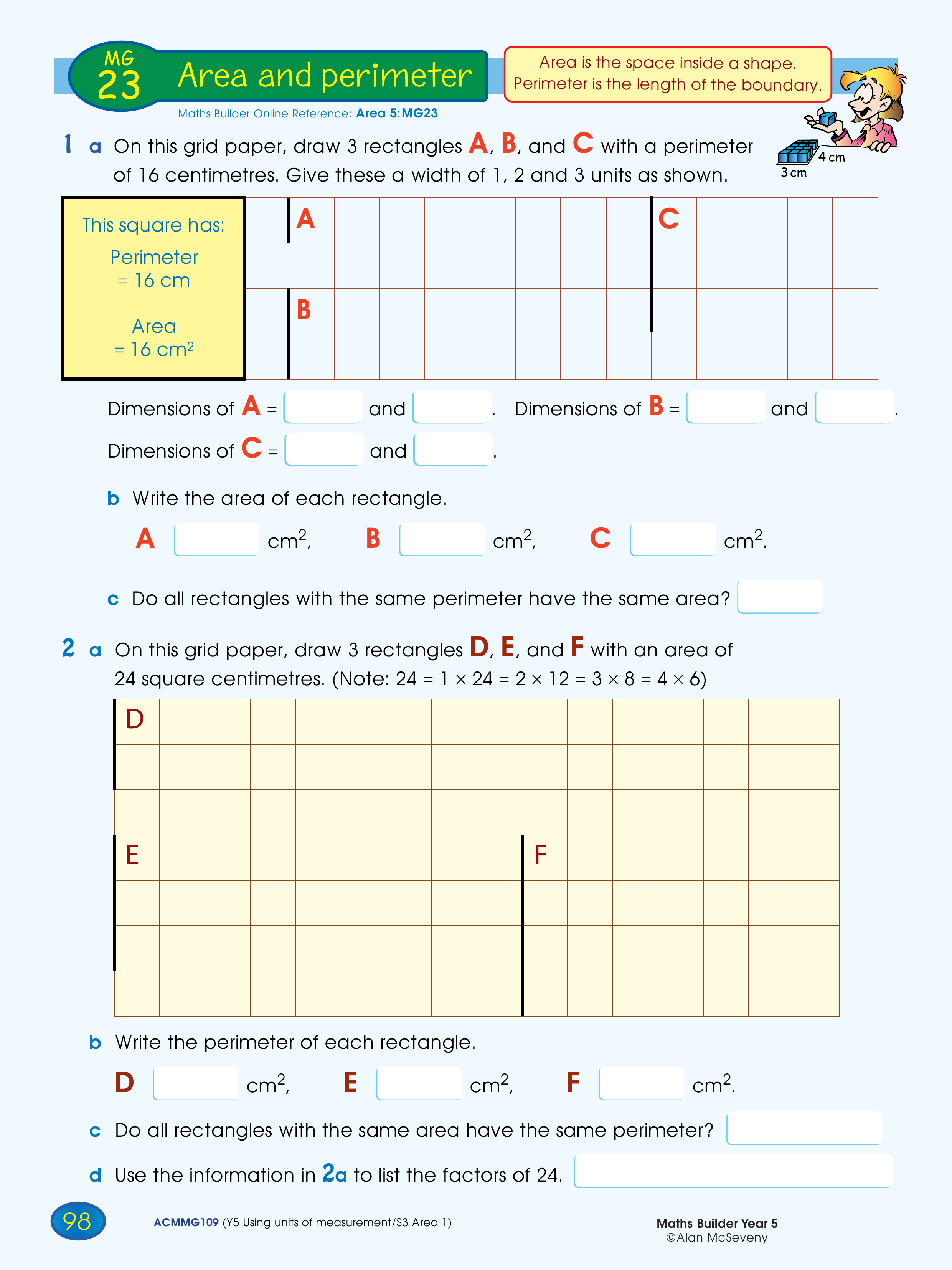 Area and perimeter — worksheet preview