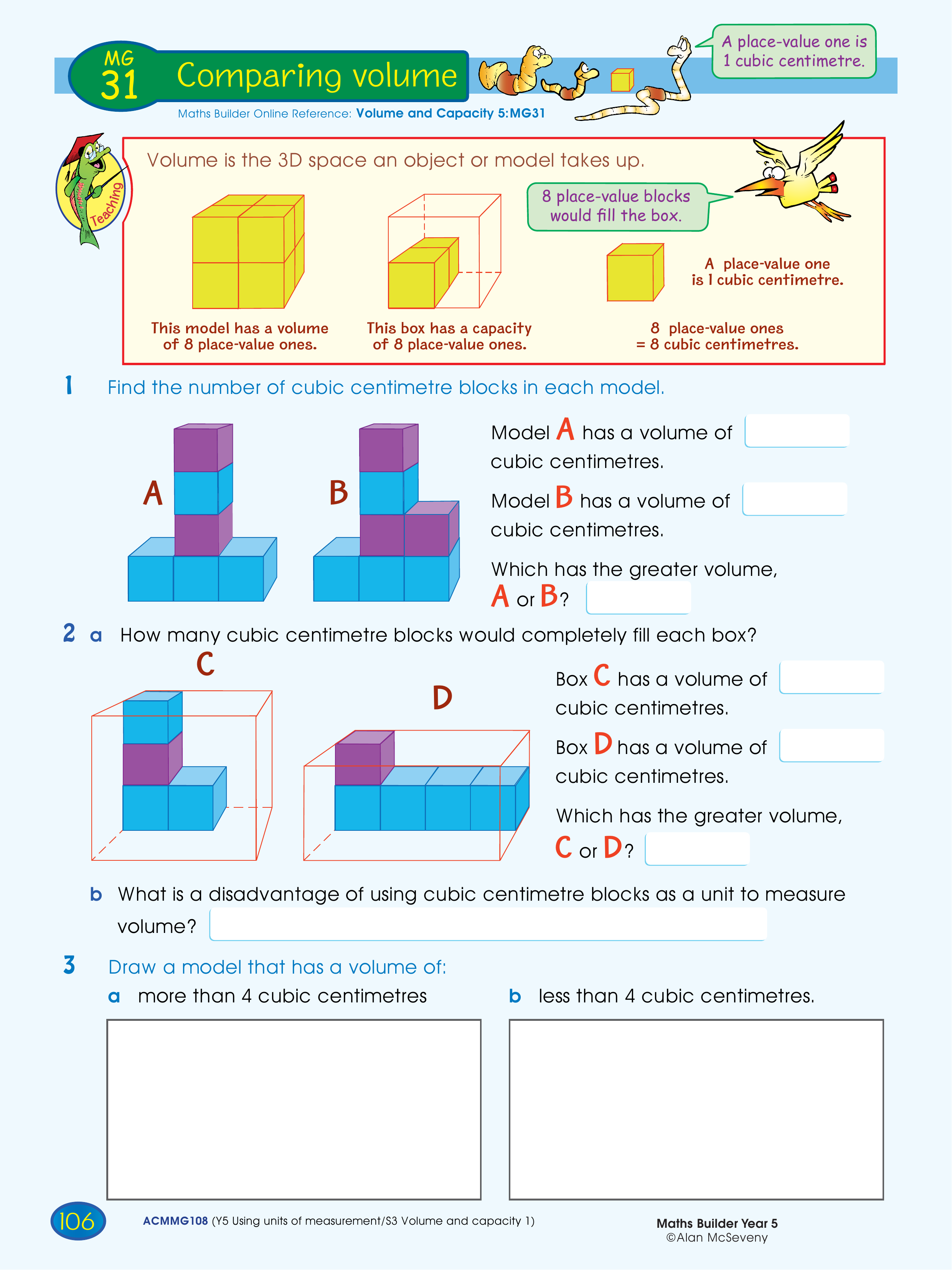 Comparing volume — worksheet preview