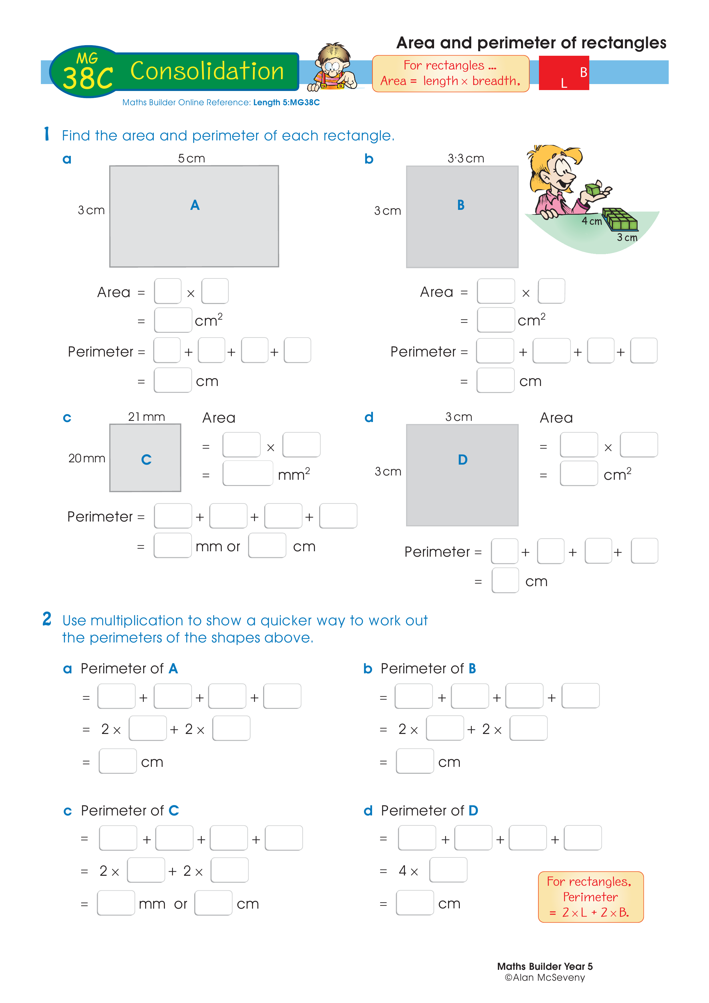 Area and perimeter of rectangles — worksheet preview
