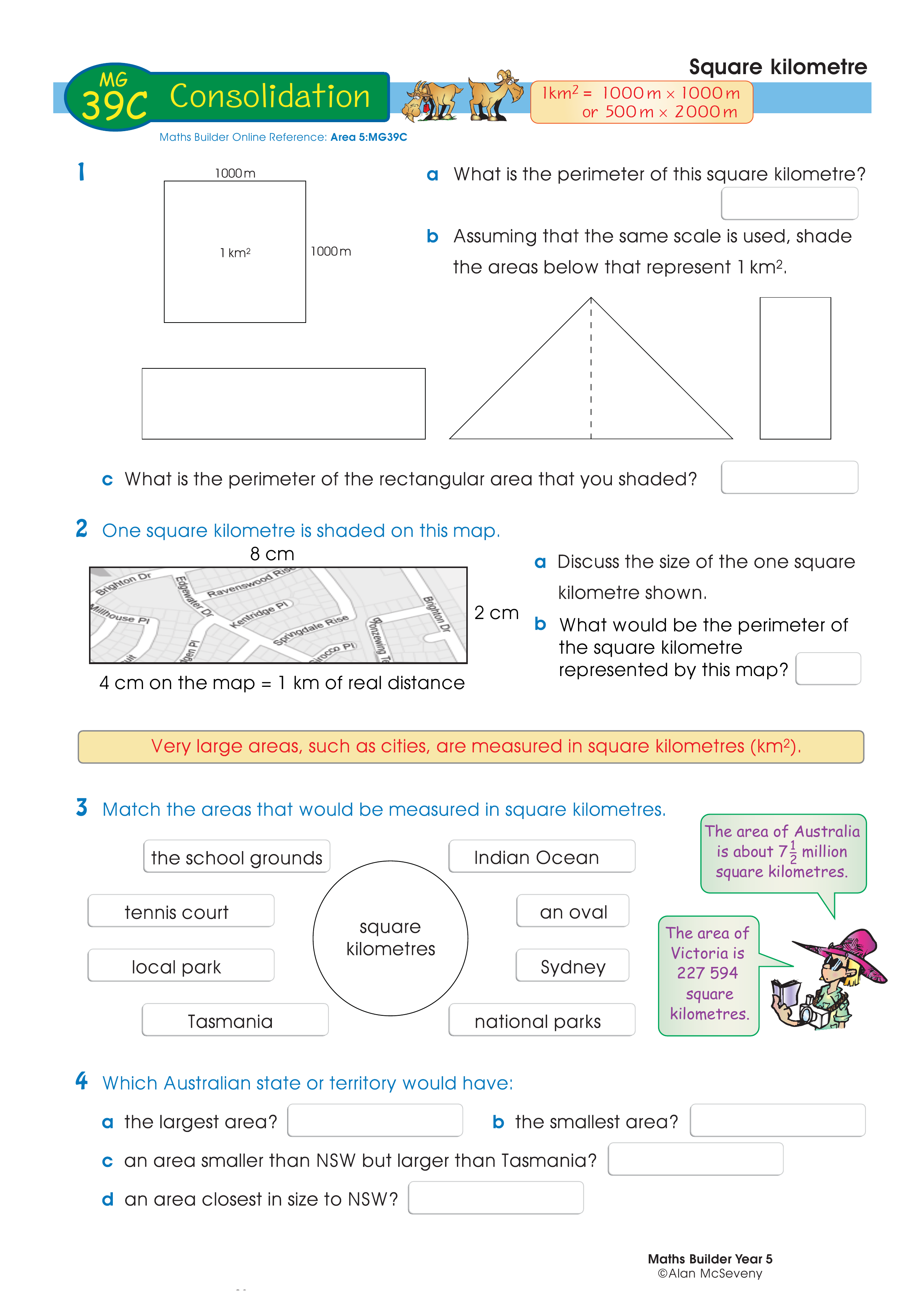 The square kilometre — worksheet preview