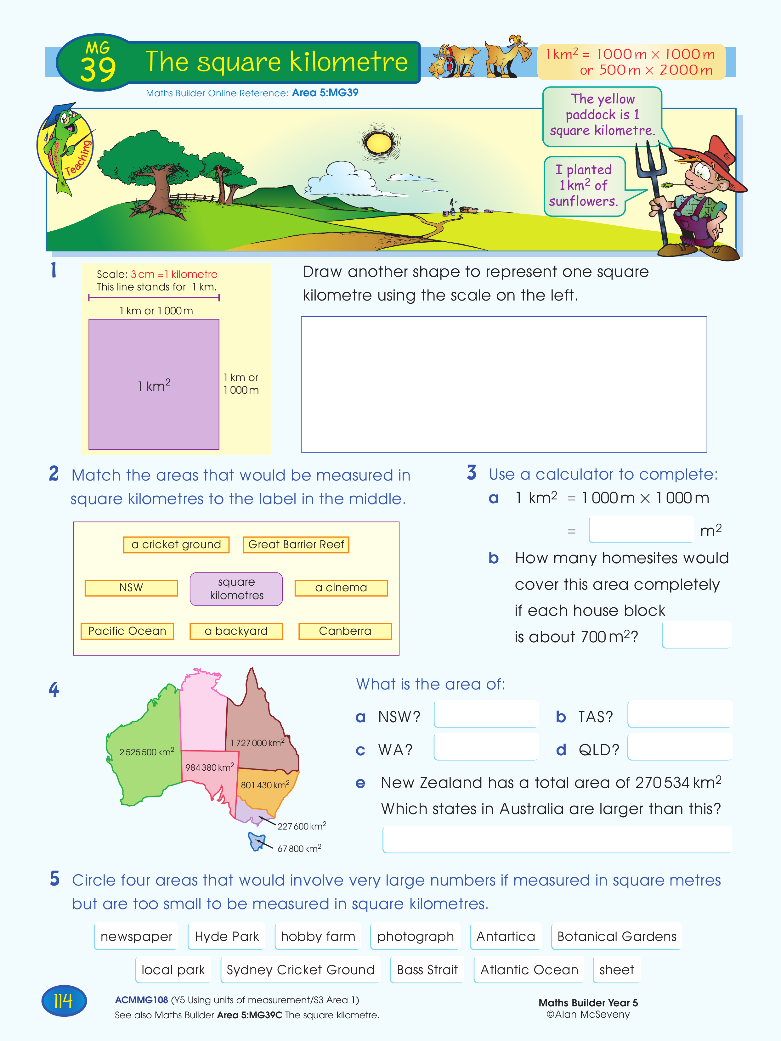 The square kilometre — worksheet preview
