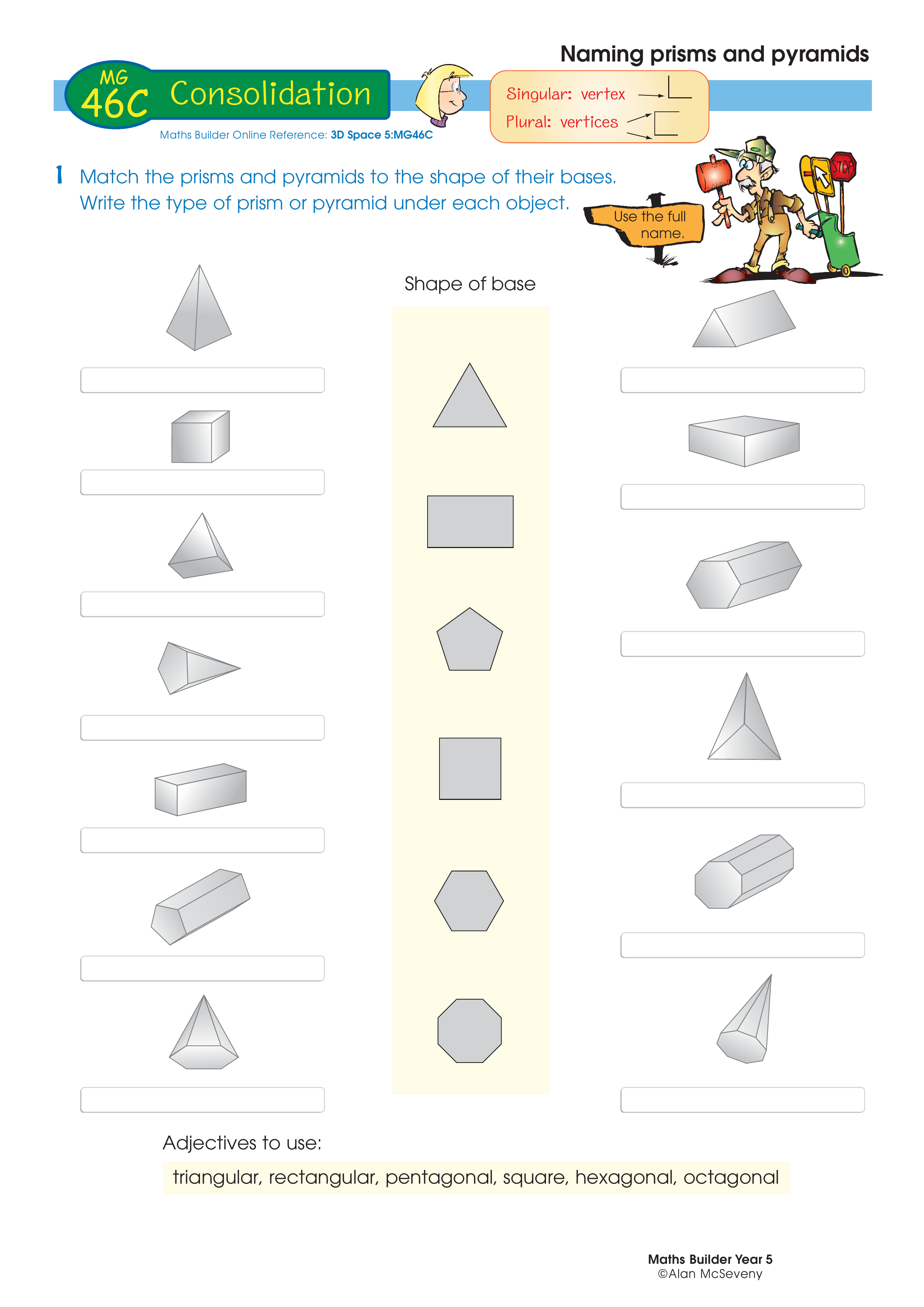 Naming prisms and pyramids — worksheet preview