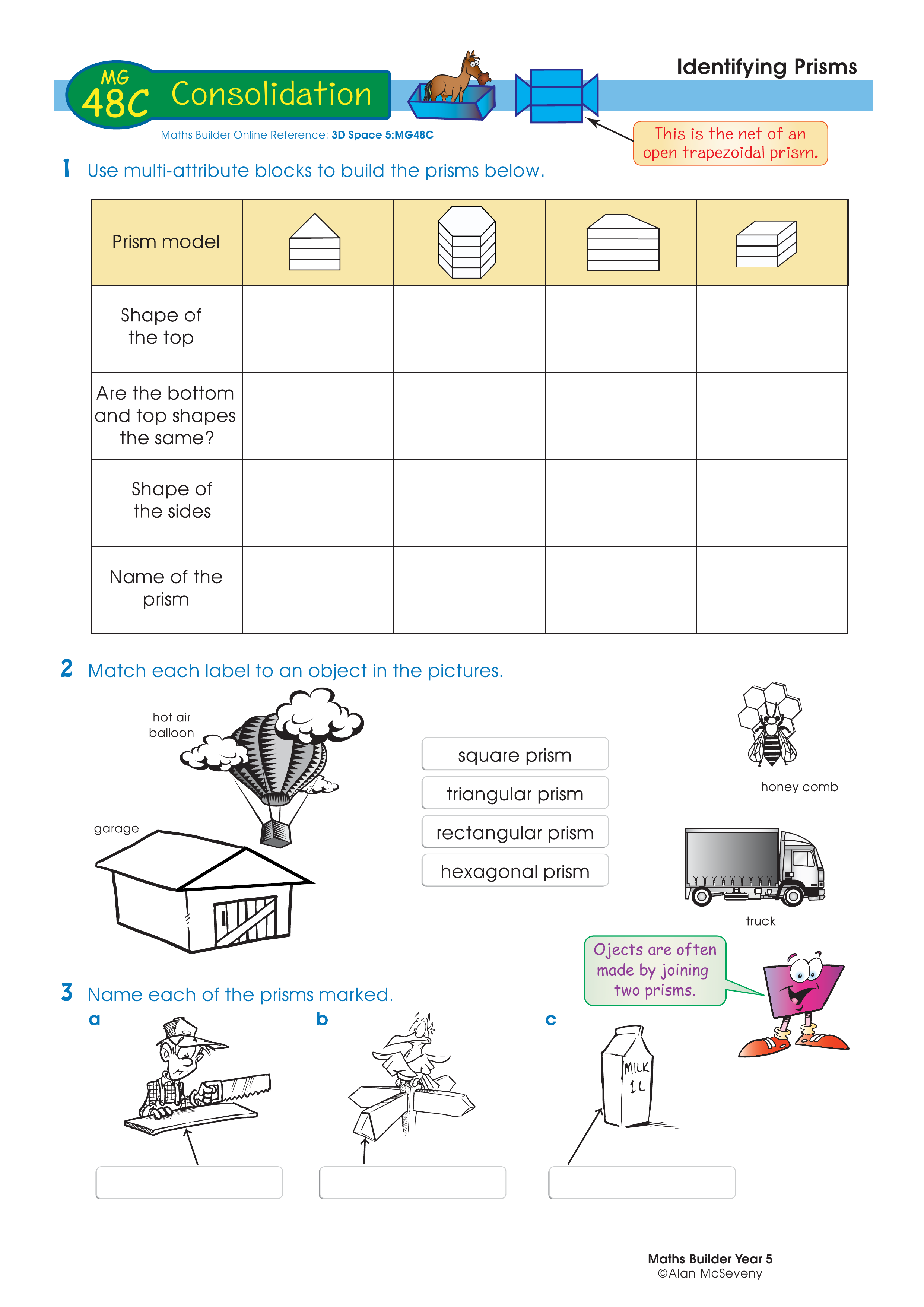 Identifying prisms — worksheet preview