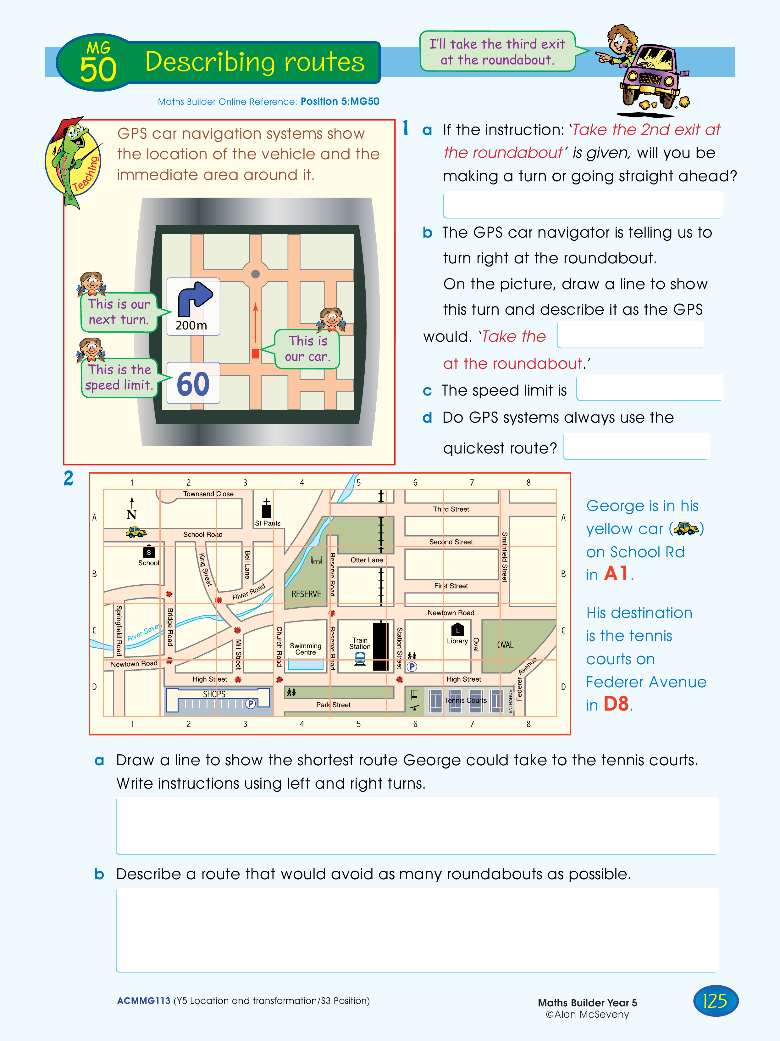 Describing routes — worksheet preview