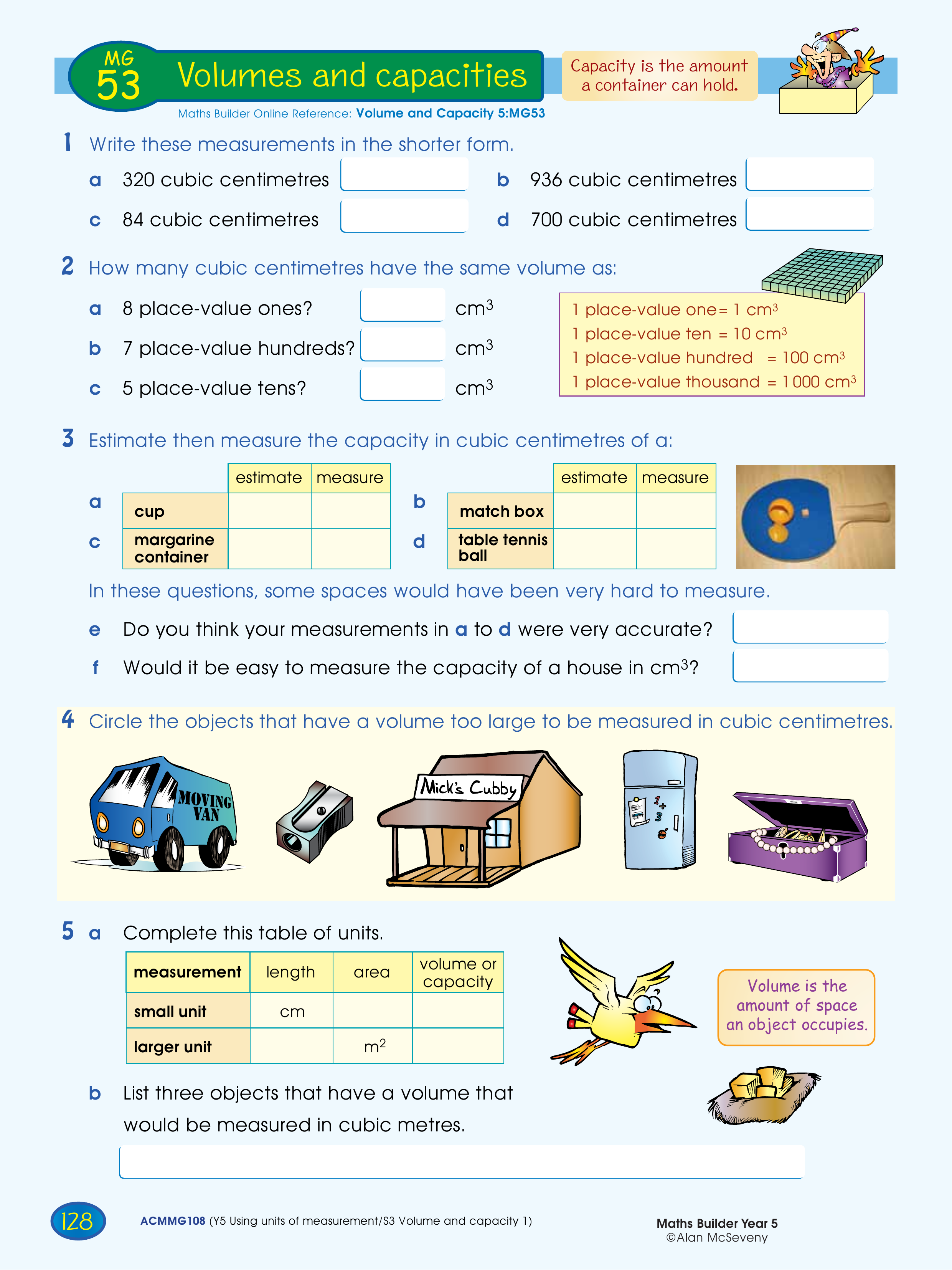 Volumes and capacities — worksheet preview