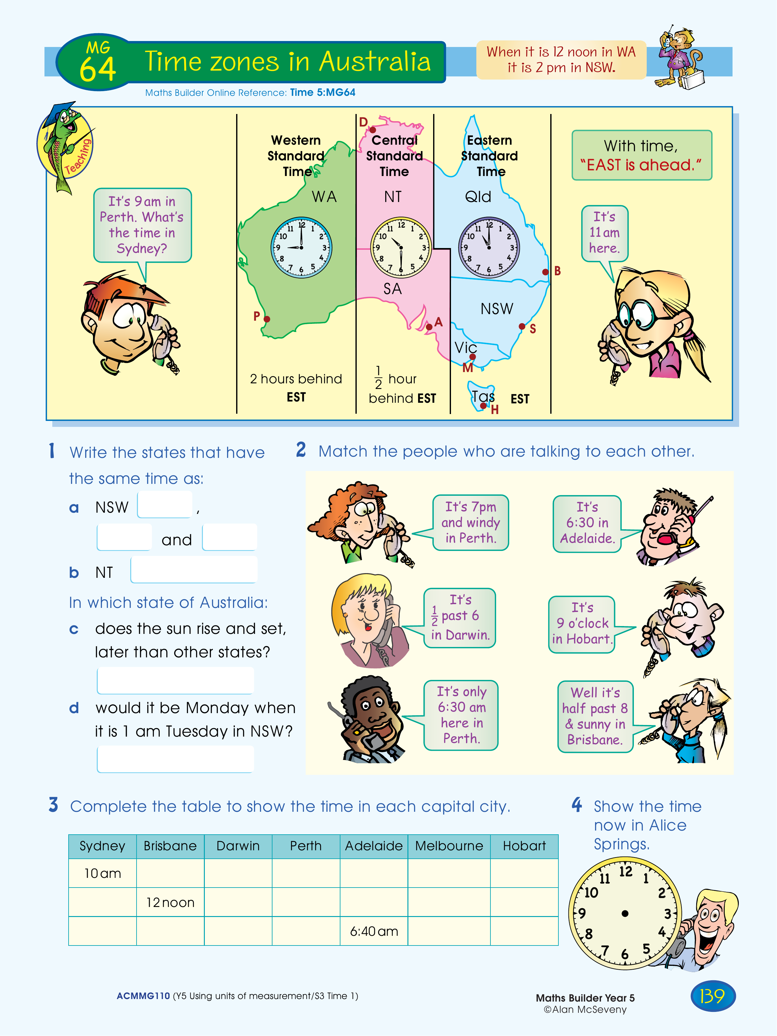 Time zones in Australia — worksheet preview
