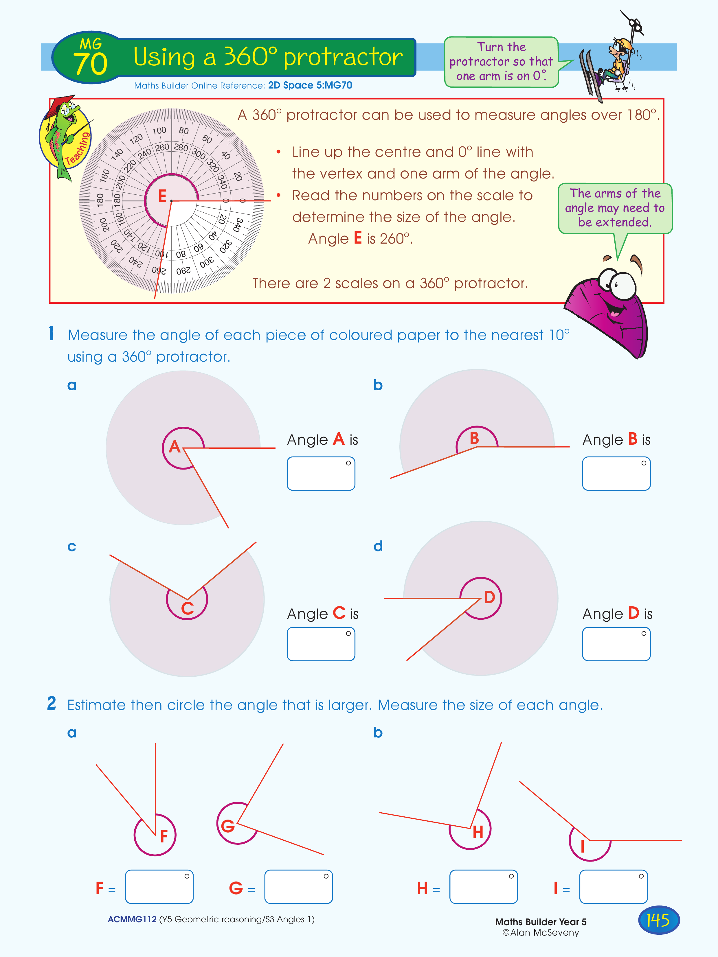 Using a 360 degree protractor — worksheet preview