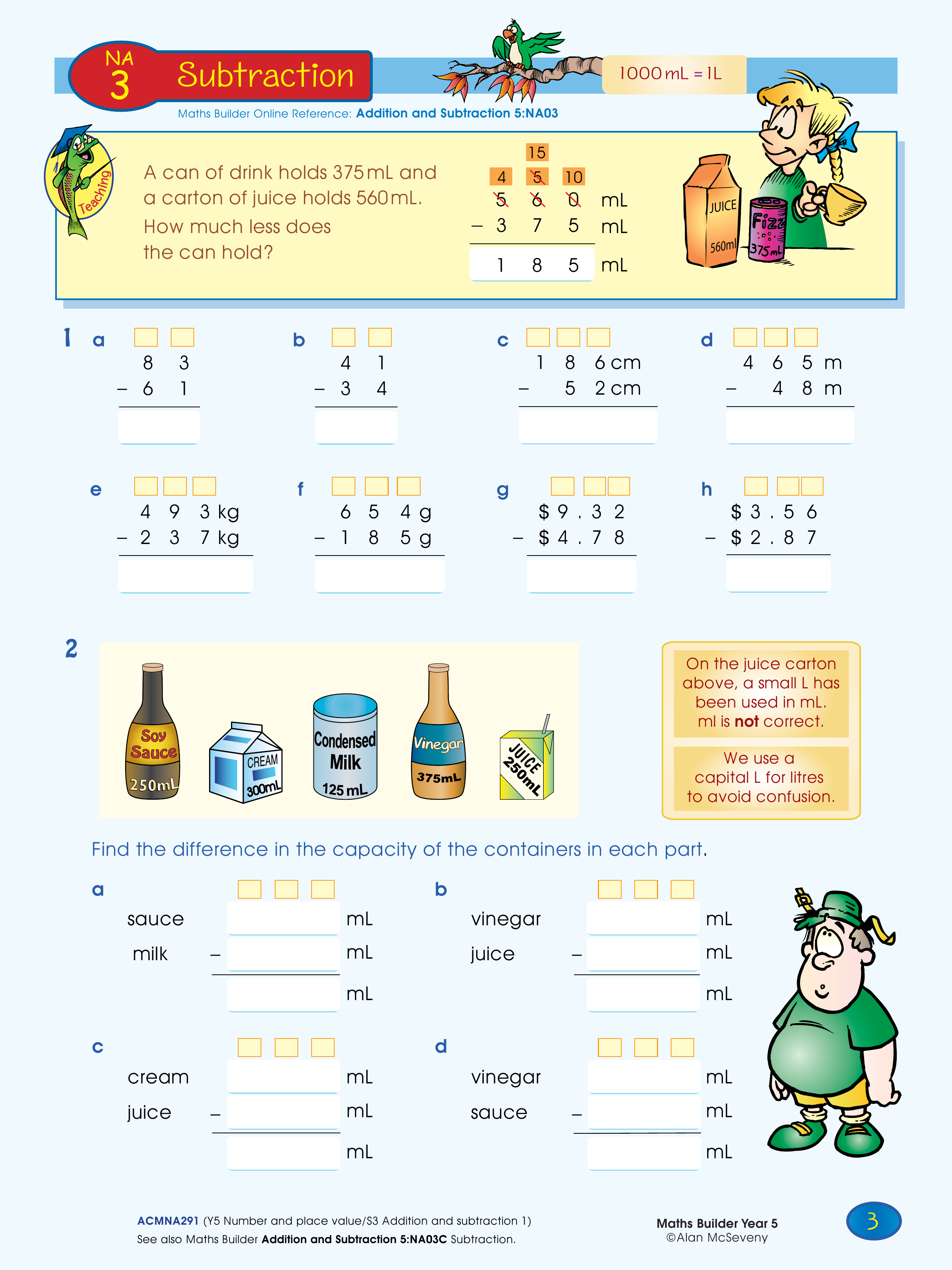 Subtraction — worksheet preview
