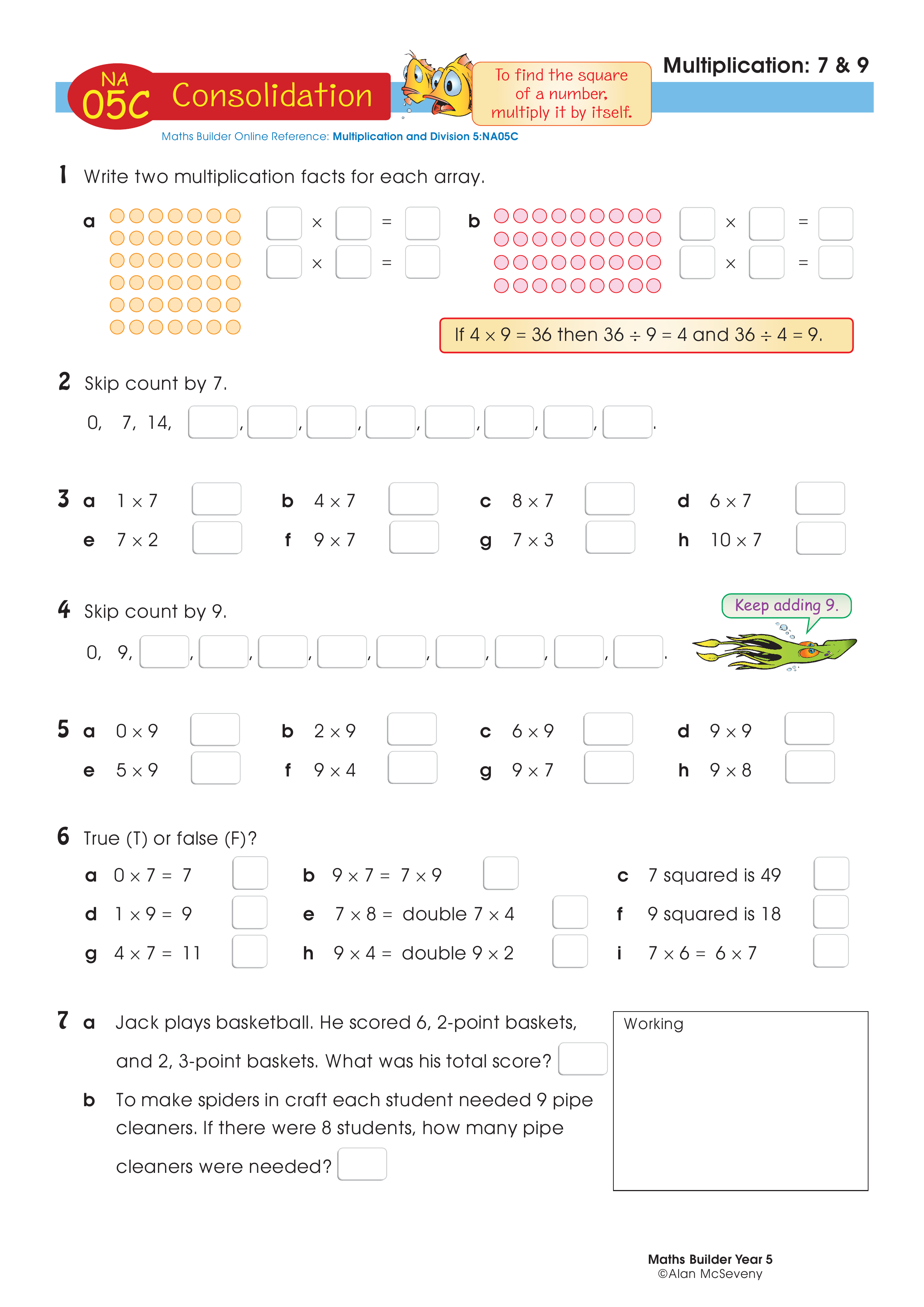 Multiplication: 7 & 9 — worksheet preview
