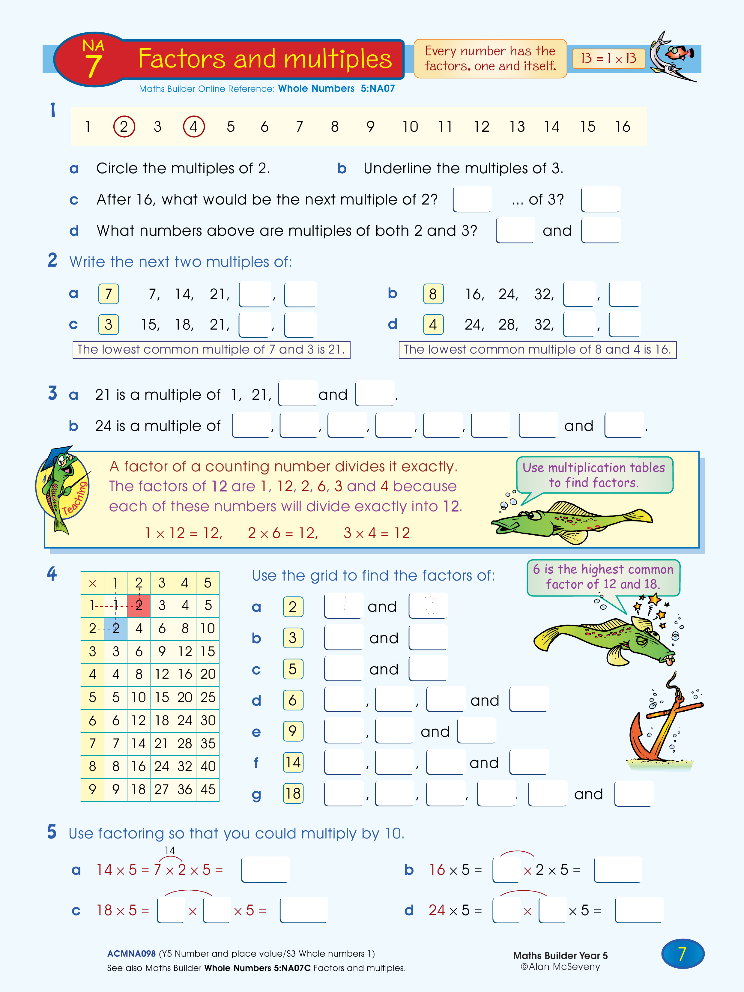 Factors and multiples — worksheet preview