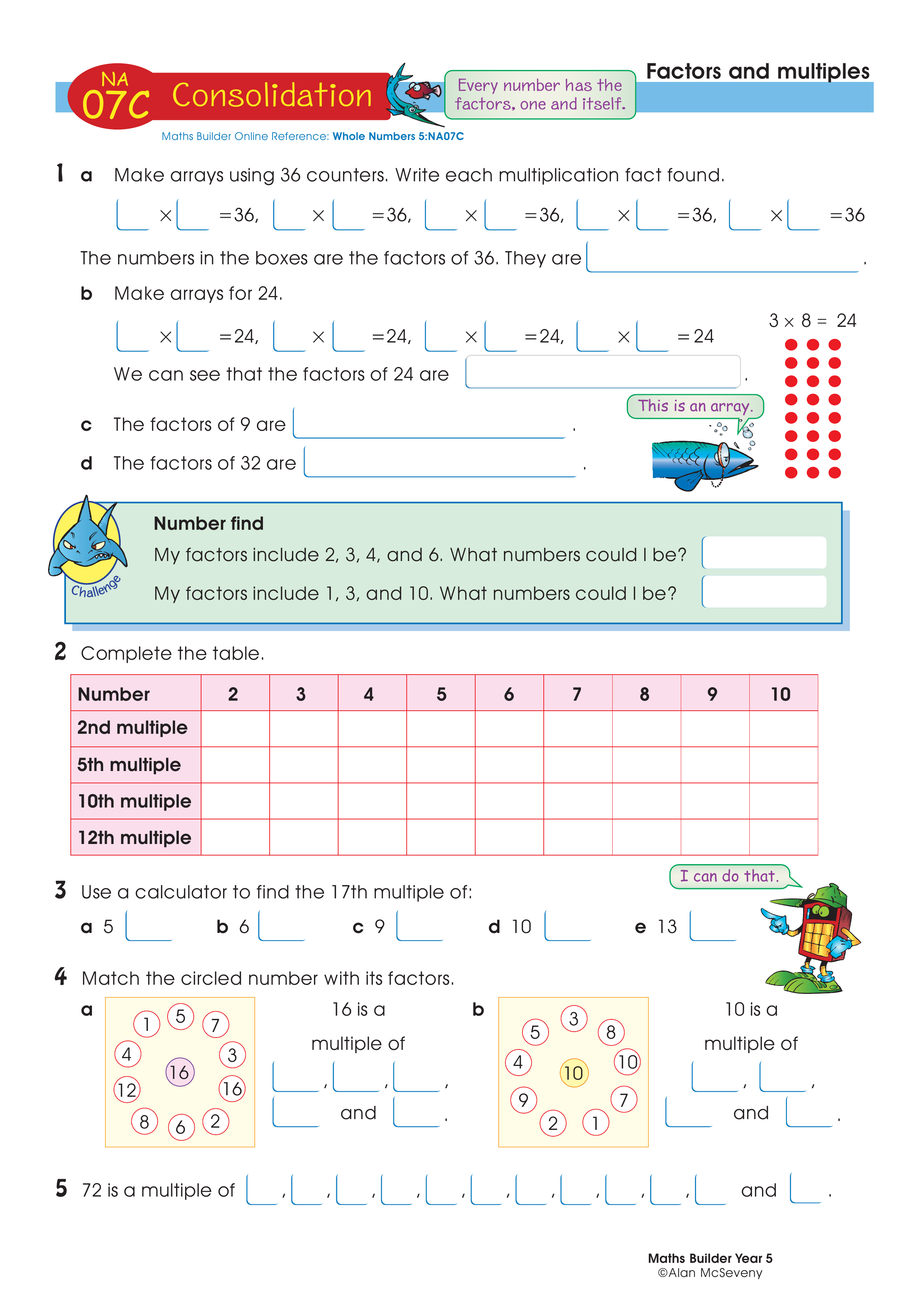 Factors and multiples — worksheet preview