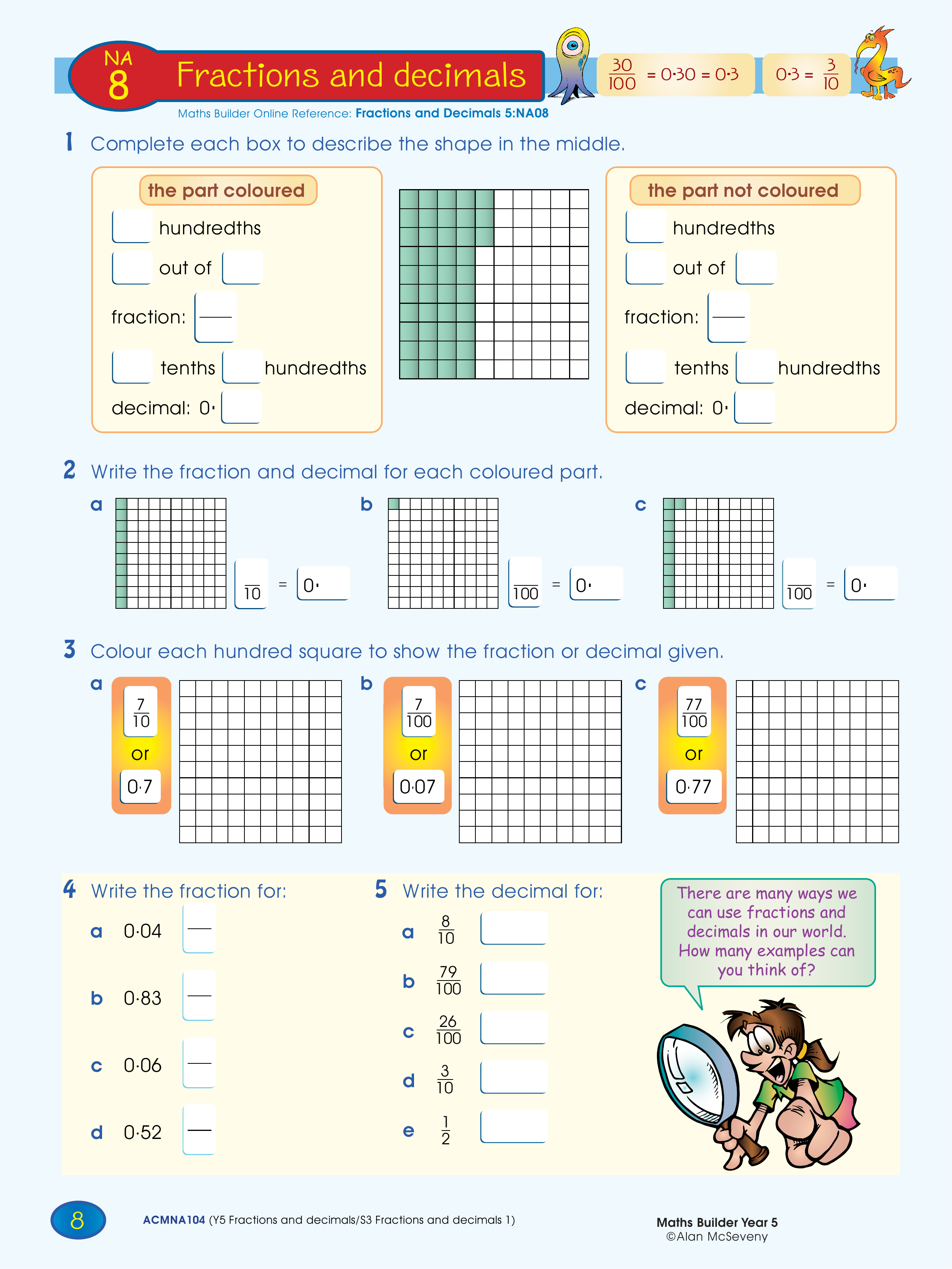 Fractions and decimals — worksheet preview