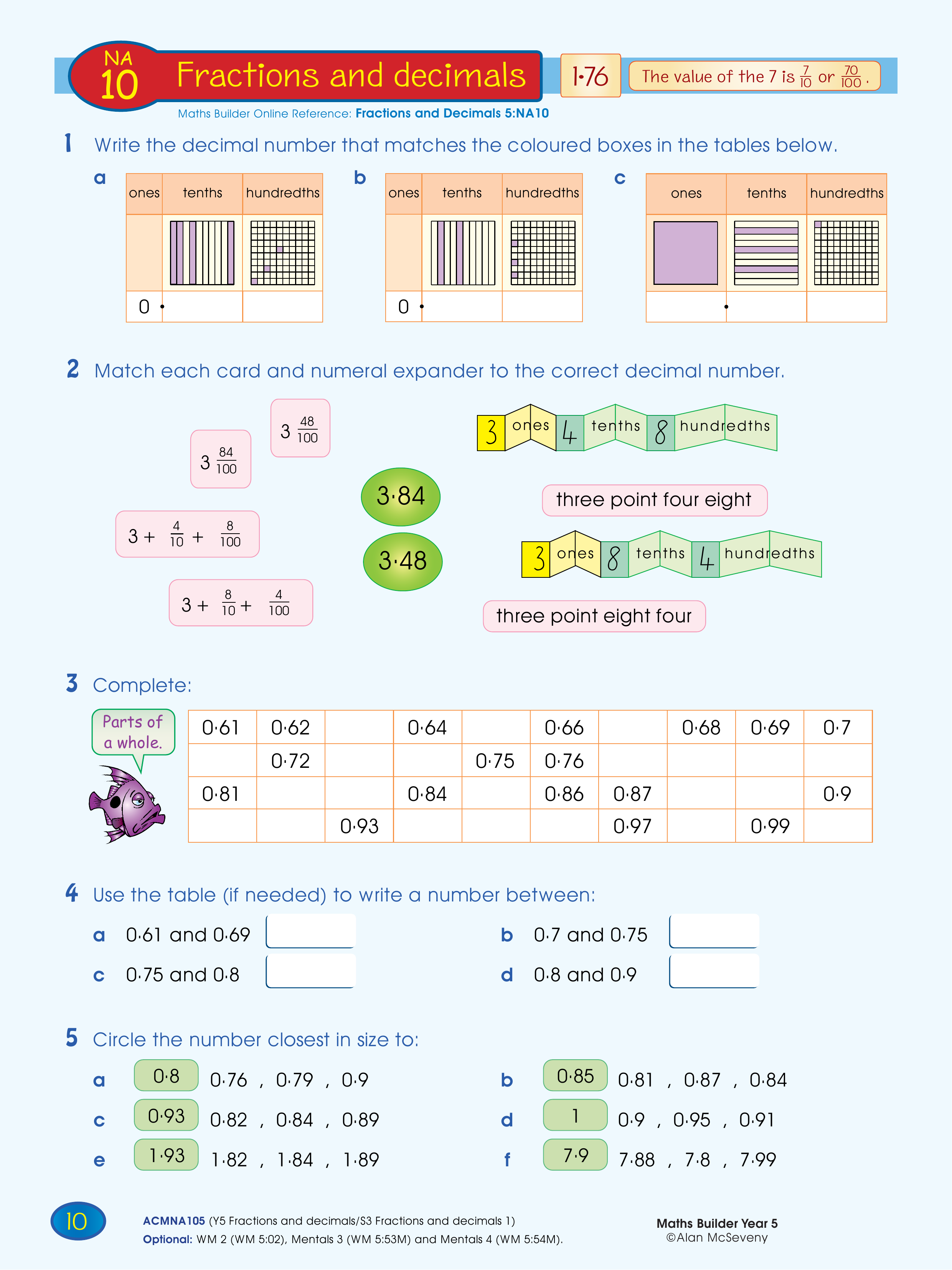 Fractions and decimals — worksheet preview