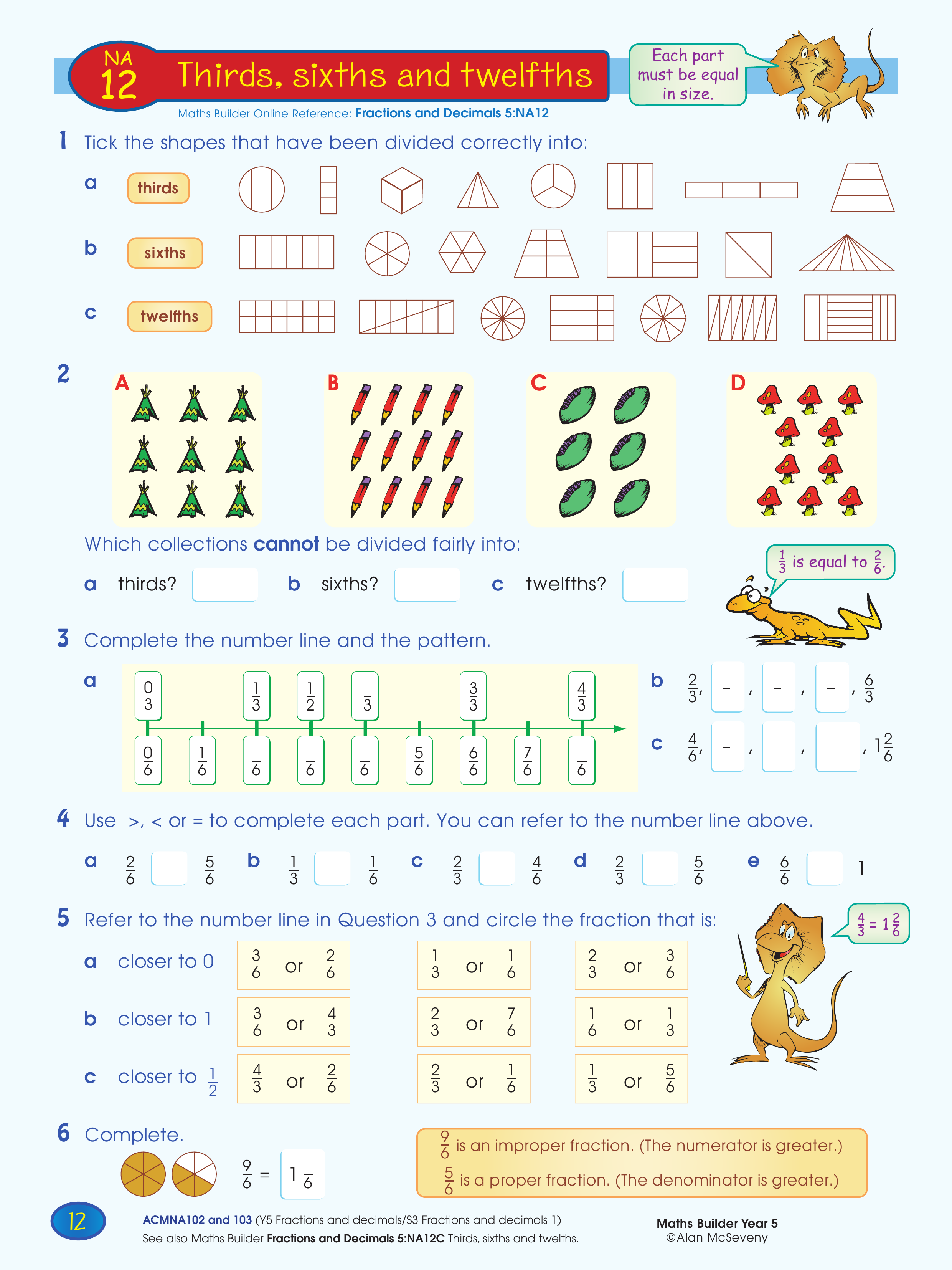 Thirds, sixths and twelfths — worksheet preview