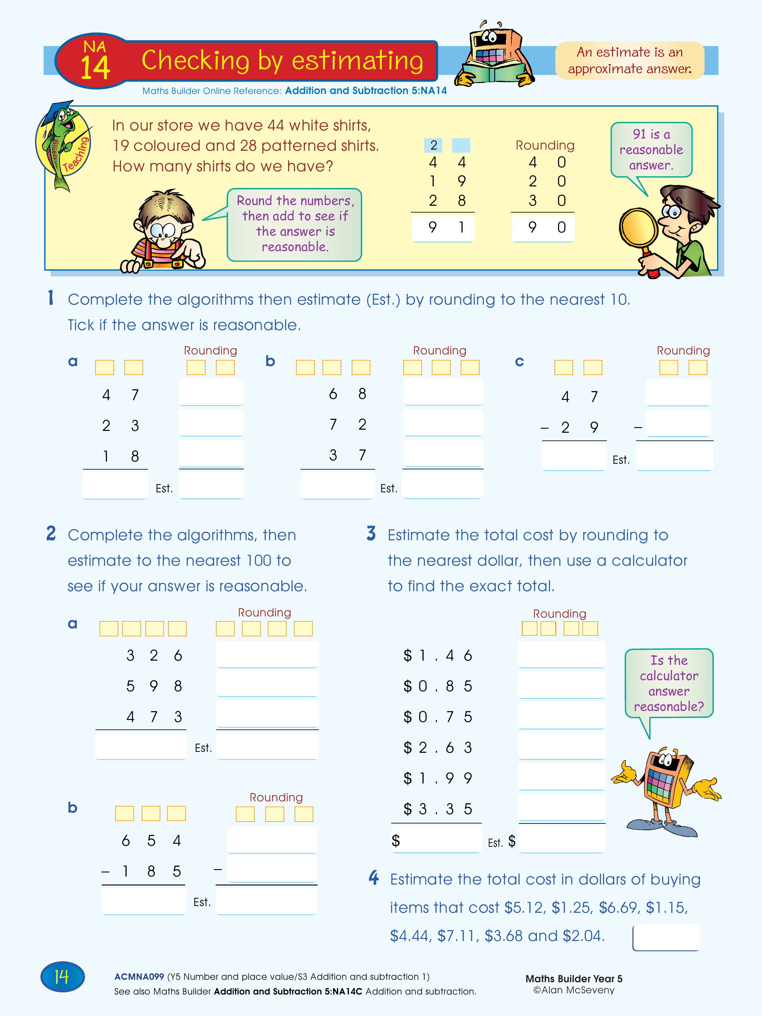 Checking by estimating — worksheet preview