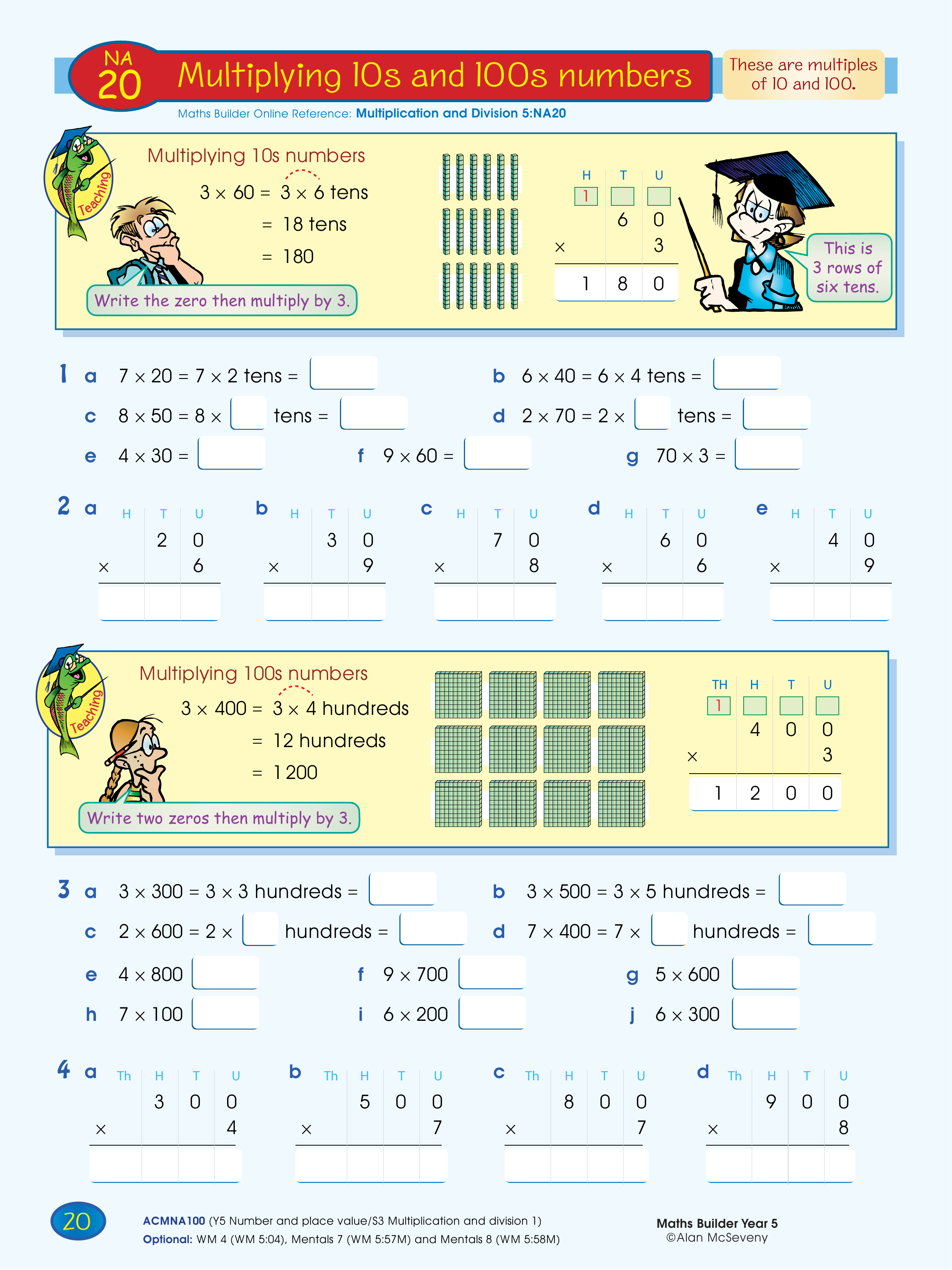 Multiplying 10s and 100s numbers — worksheet preview