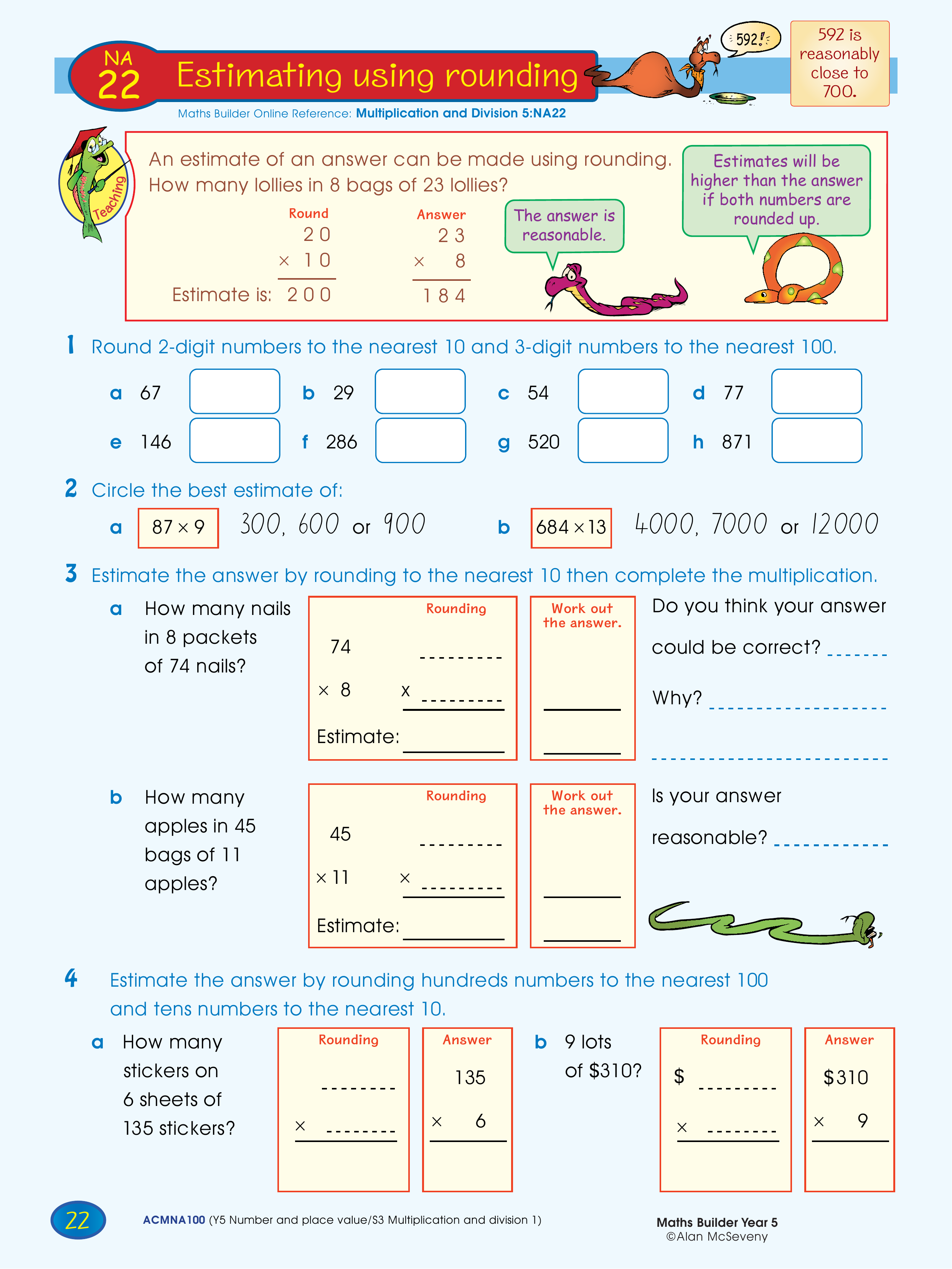 Estimating using rounding — worksheet preview