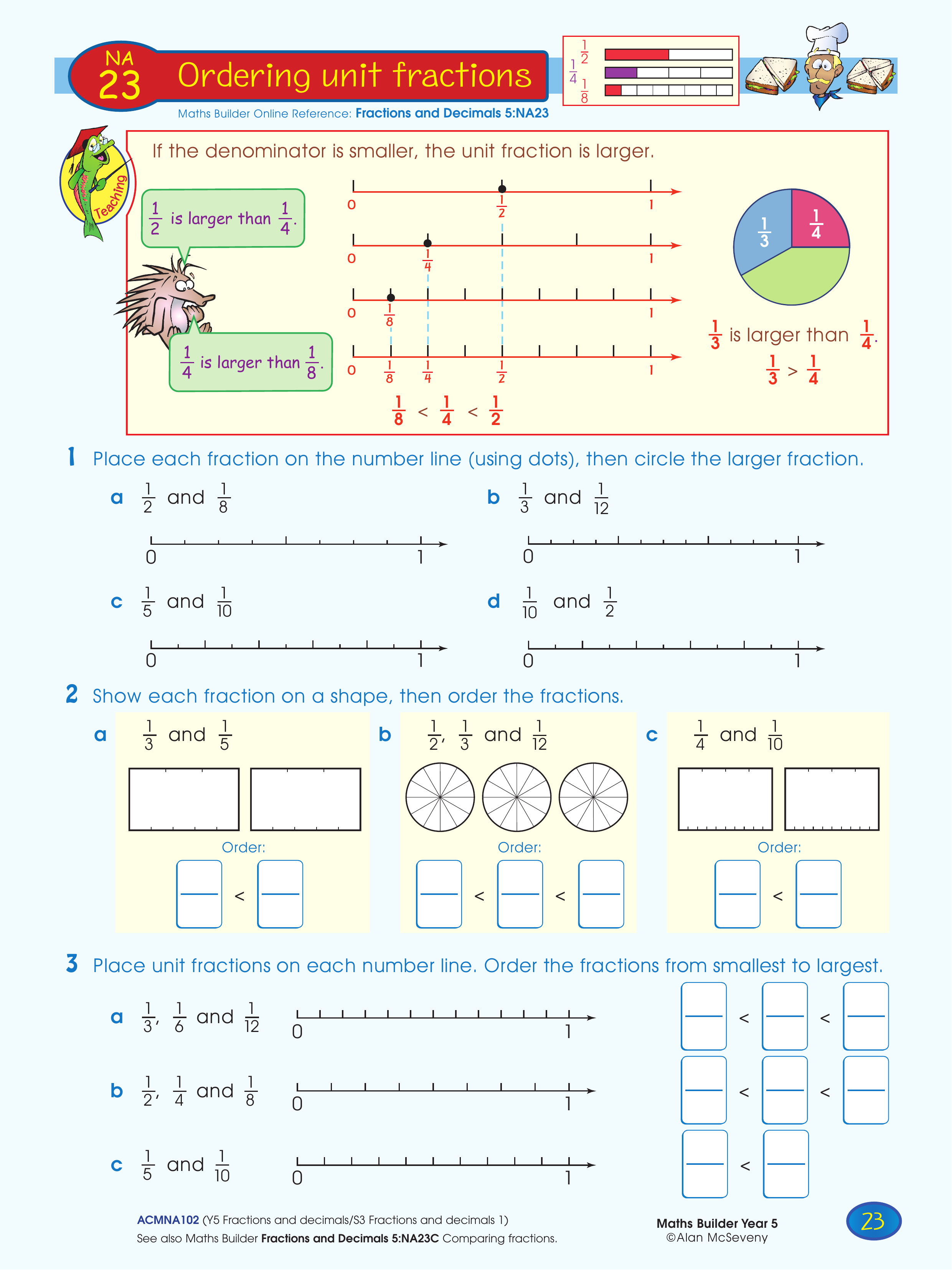 Ordering unit fractions — worksheet preview