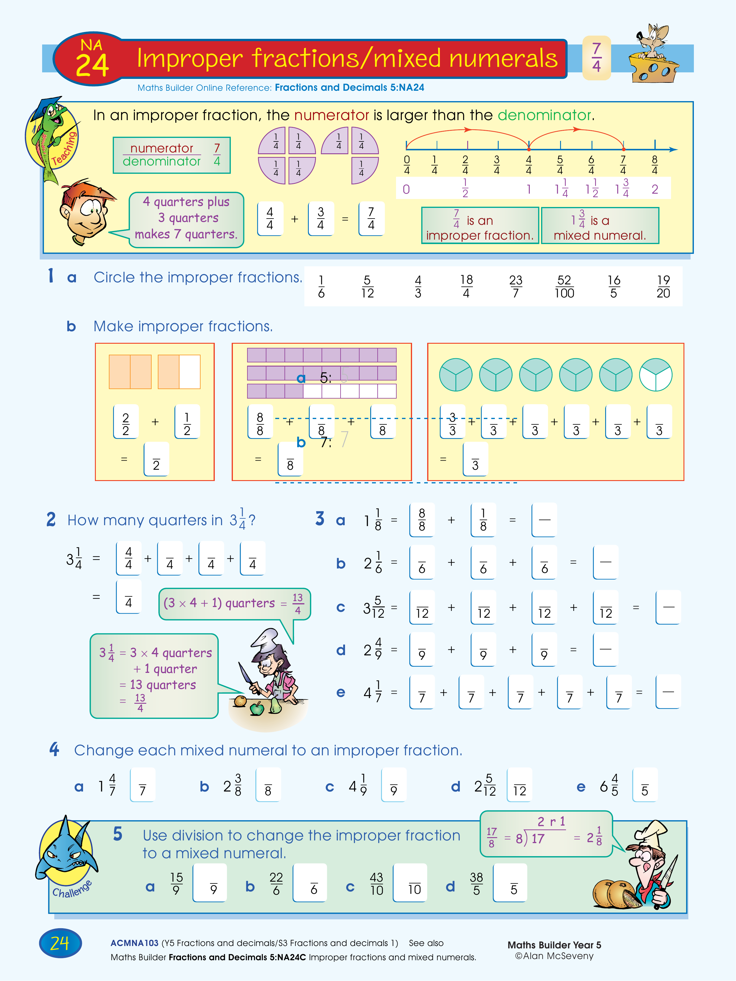 Improper fractions/ mixed numerals — worksheet preview
