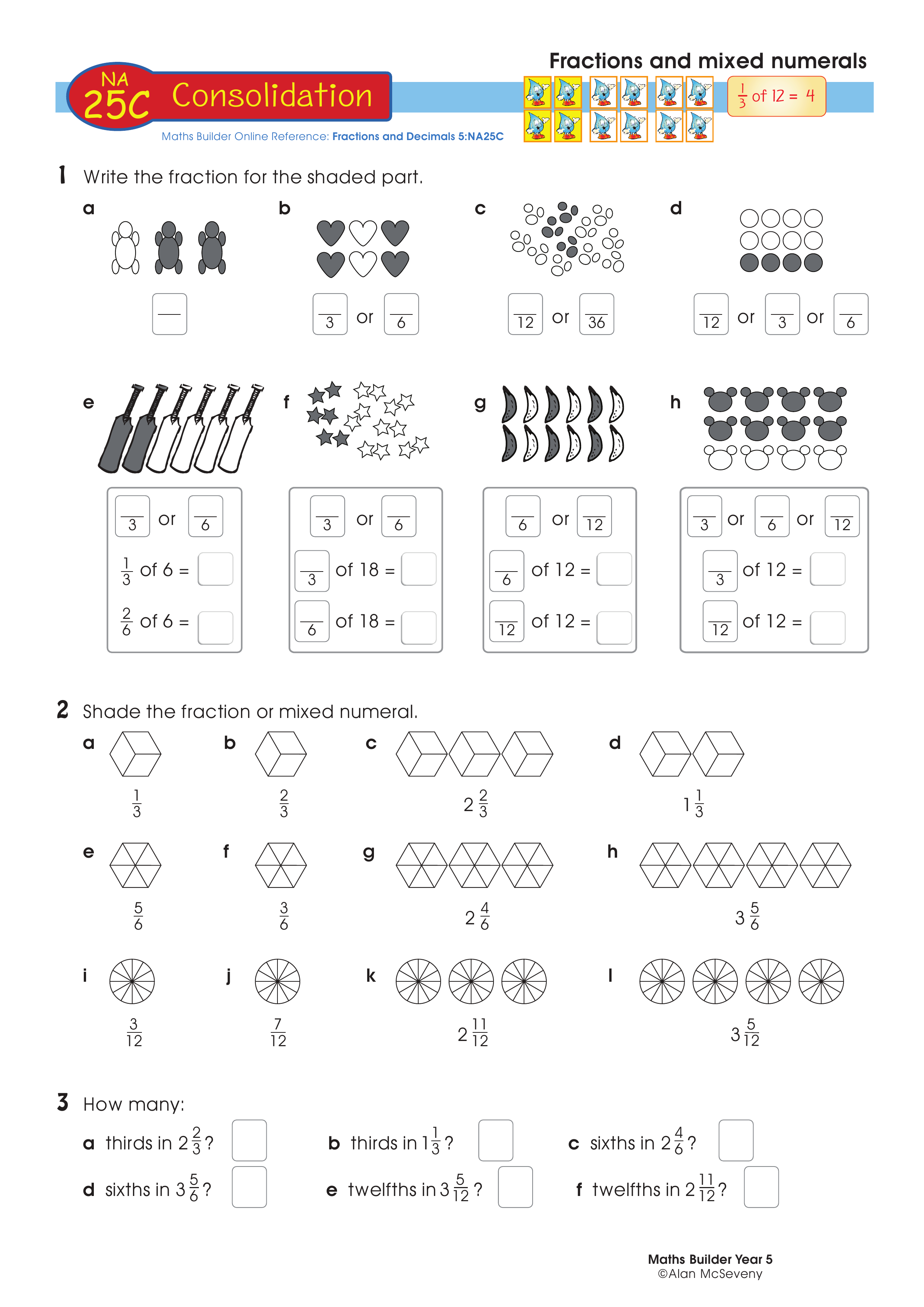 Fractions and mixed numerals — worksheet preview