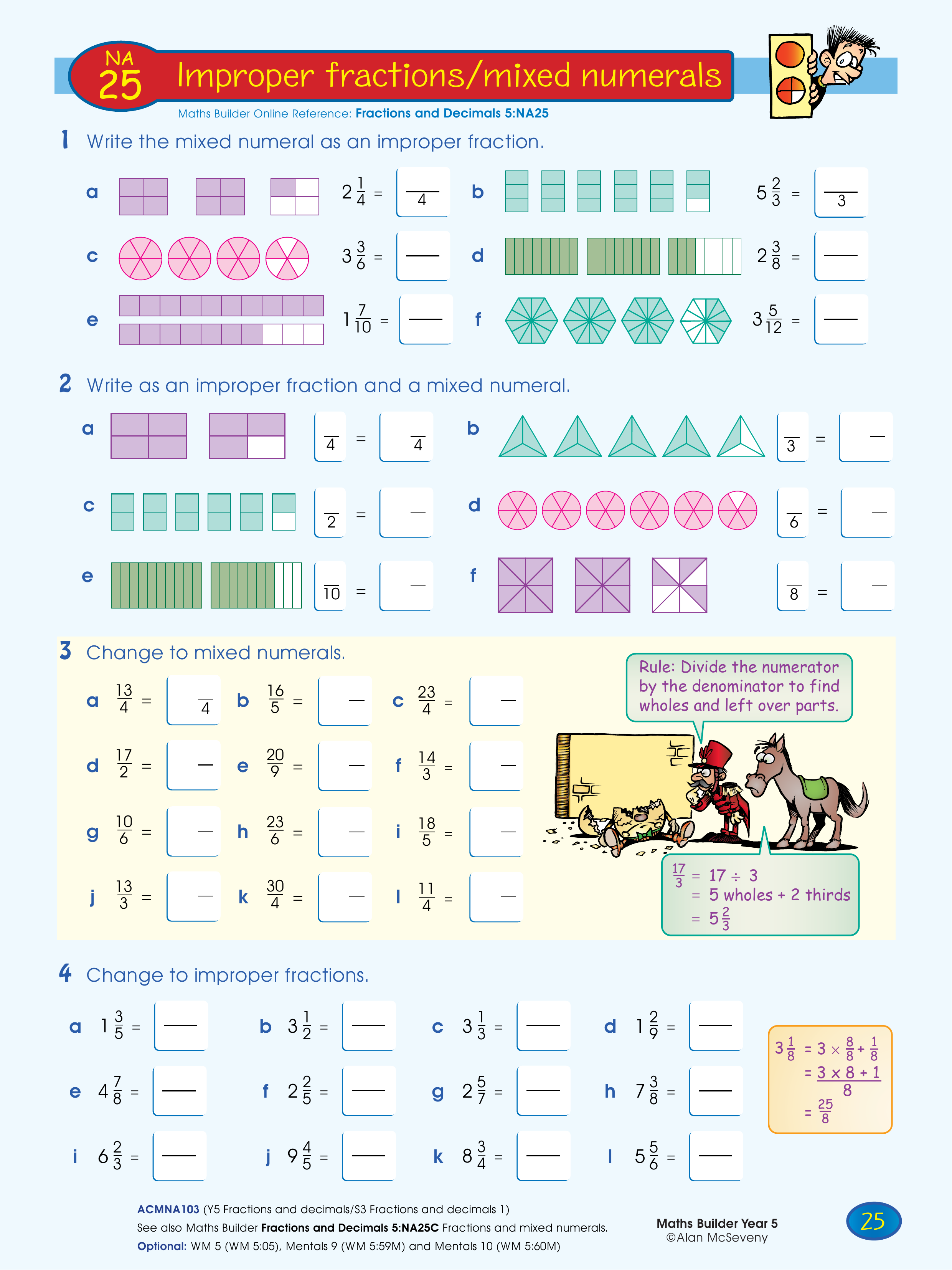 Improper fractions/ mixed numerals — worksheet preview