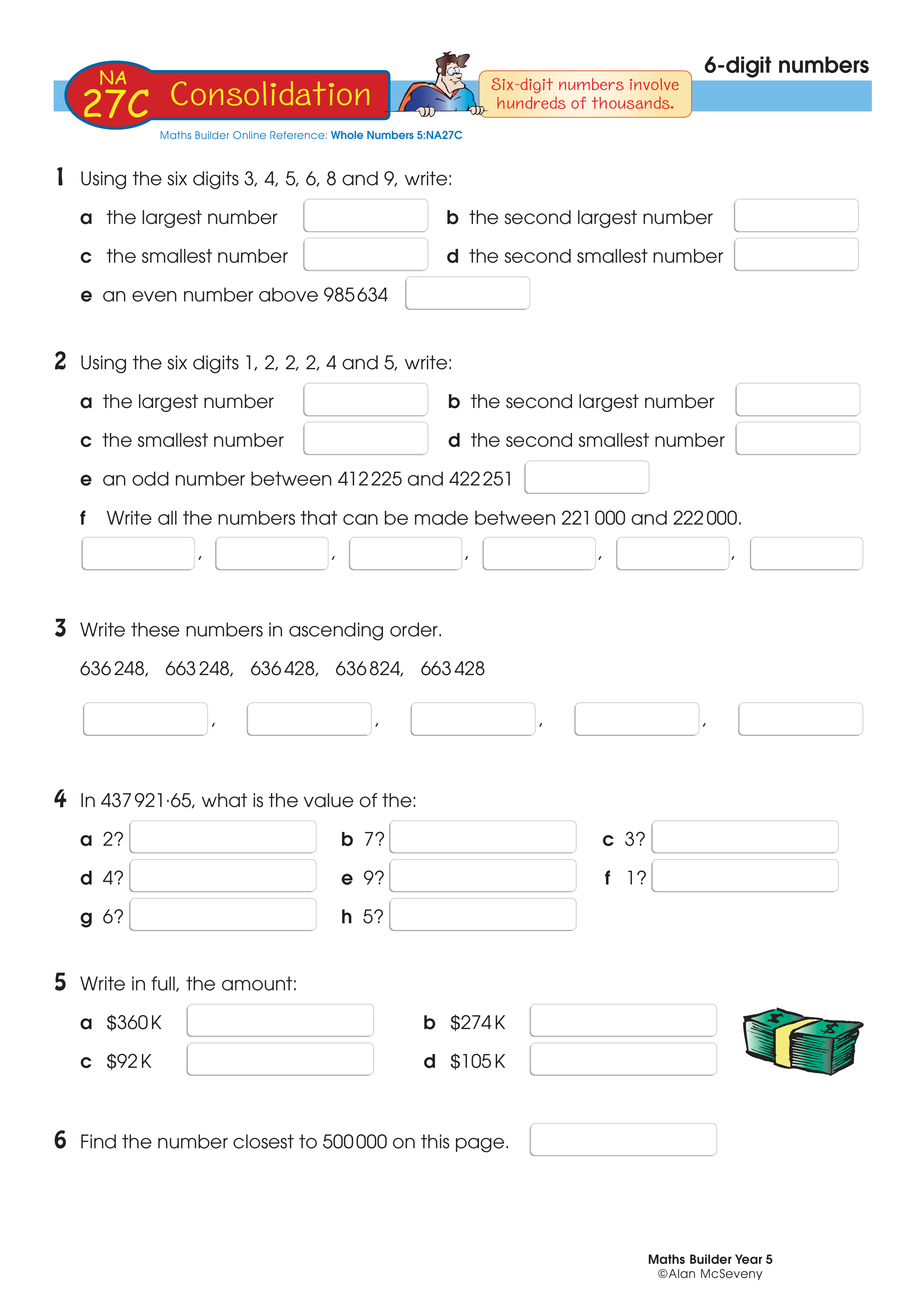 6-digit numbers — worksheet preview