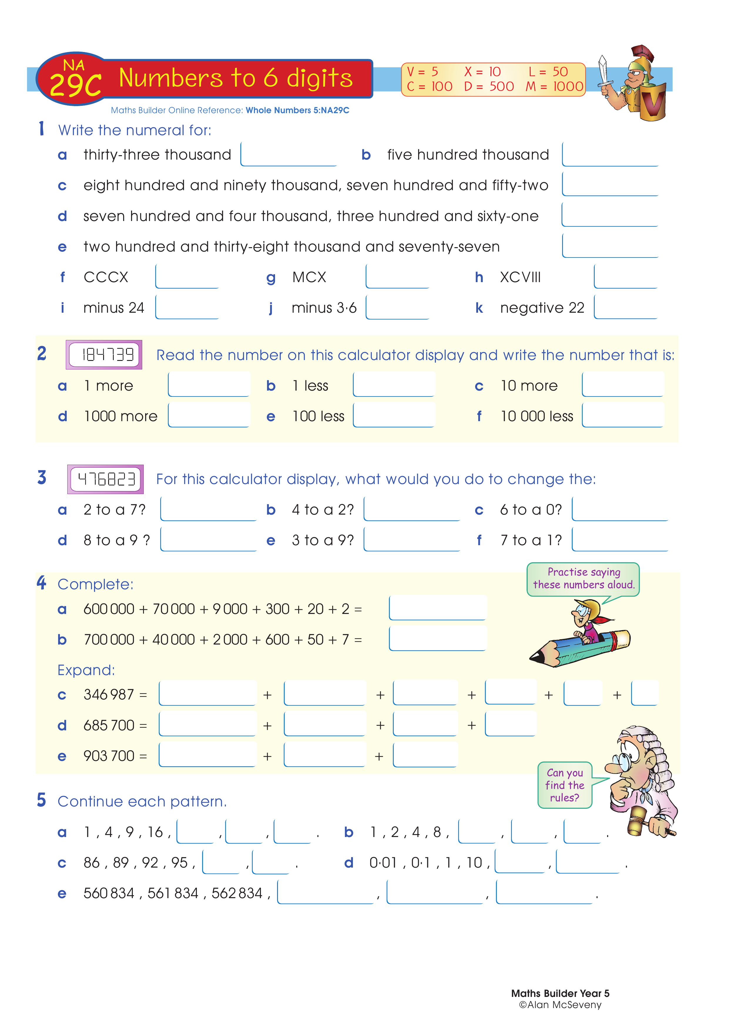 Numbers to 6 digits — worksheet preview