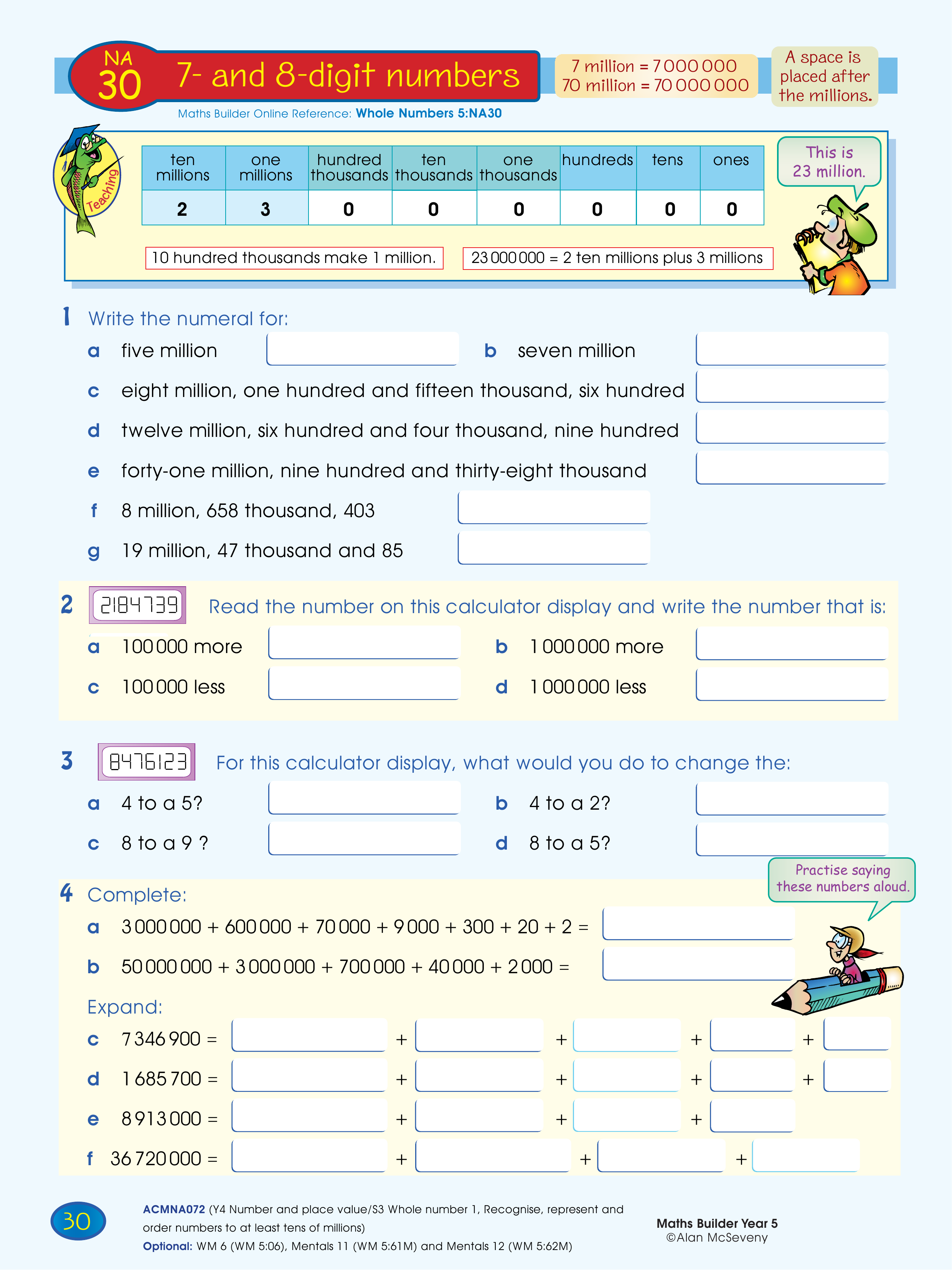 7- and 8-digit numbers — worksheet preview