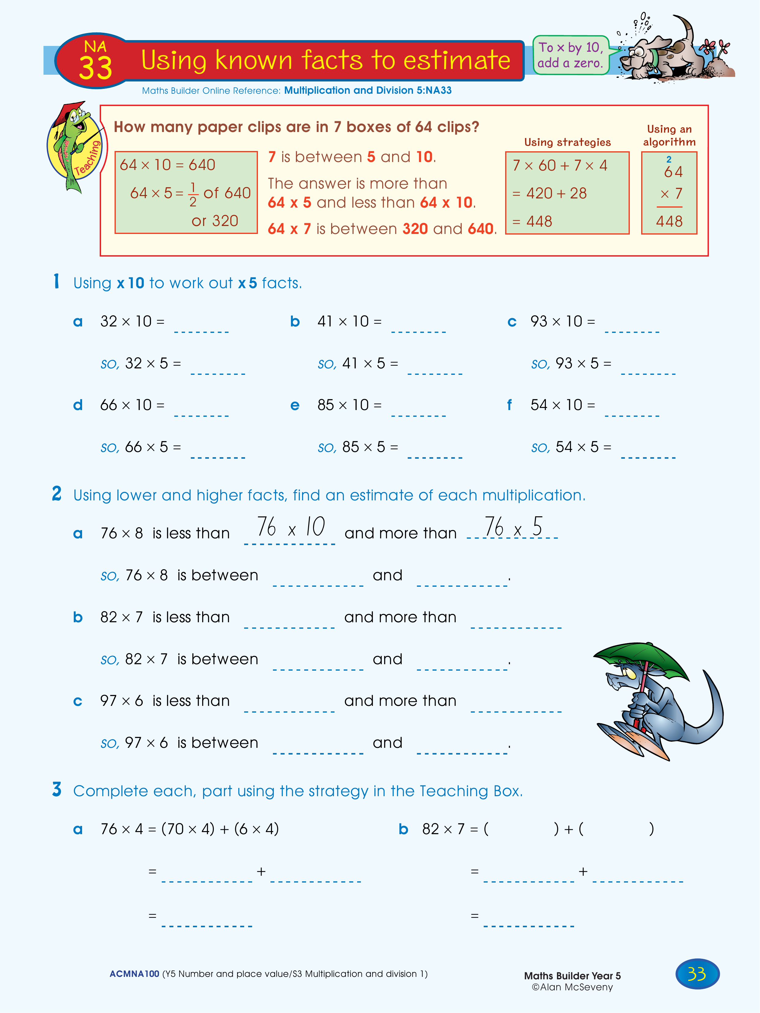 Using known facts to estimate — worksheet preview