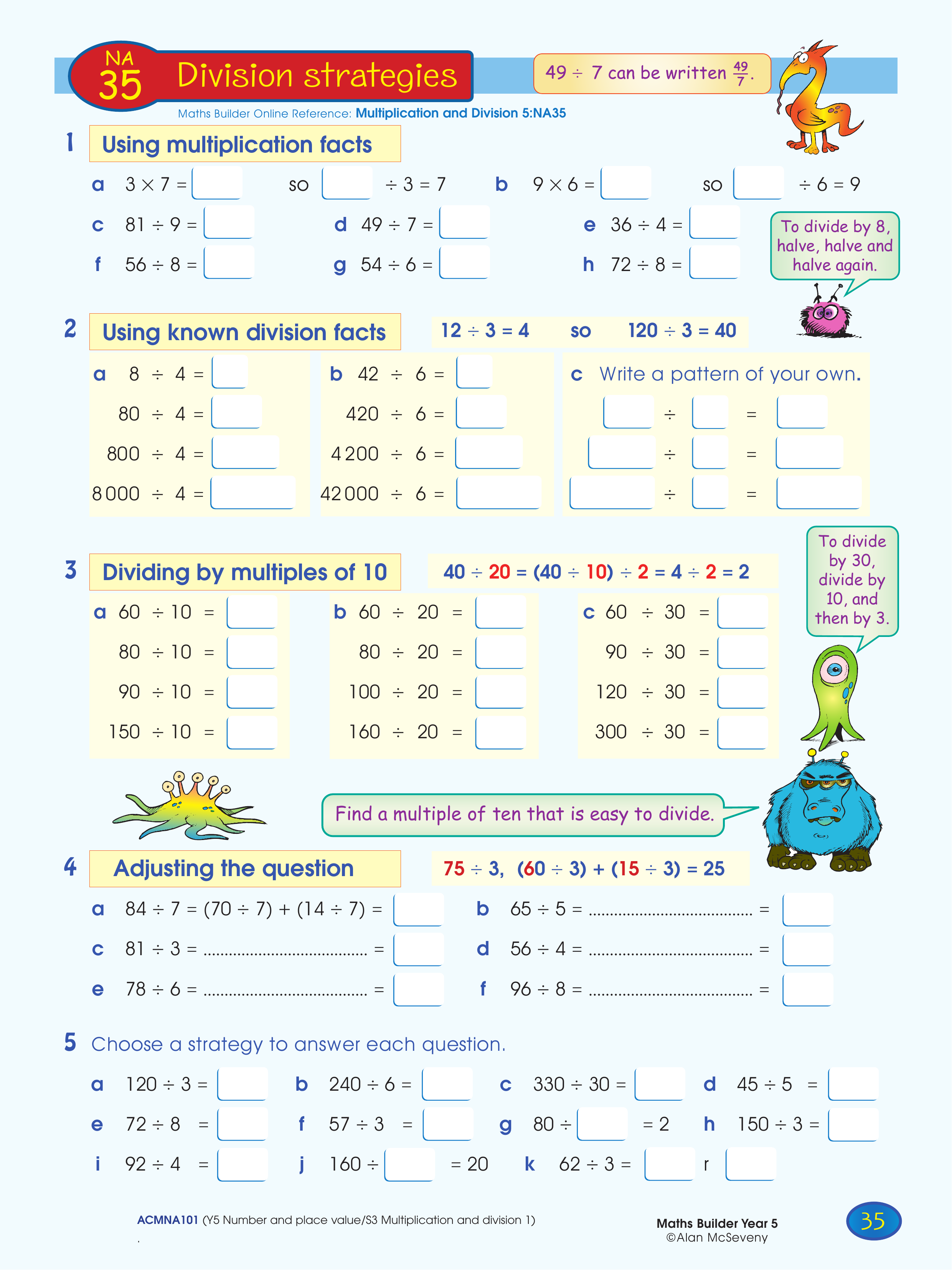 Division strategies — worksheet preview
