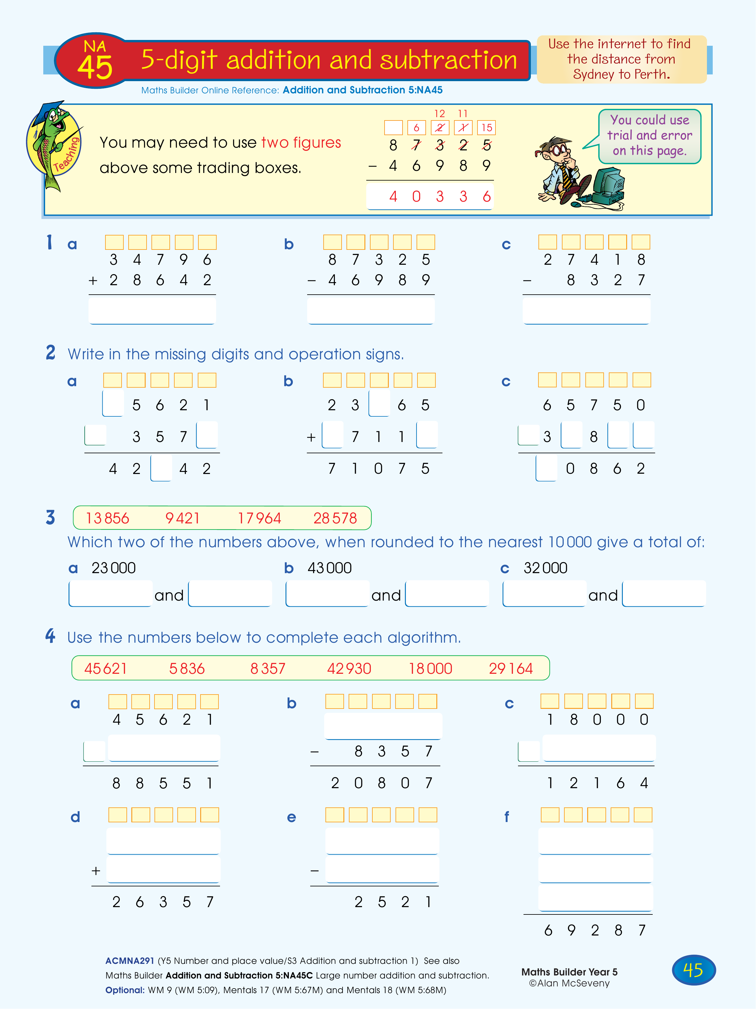 5-digit addition and subtraction — worksheet preview