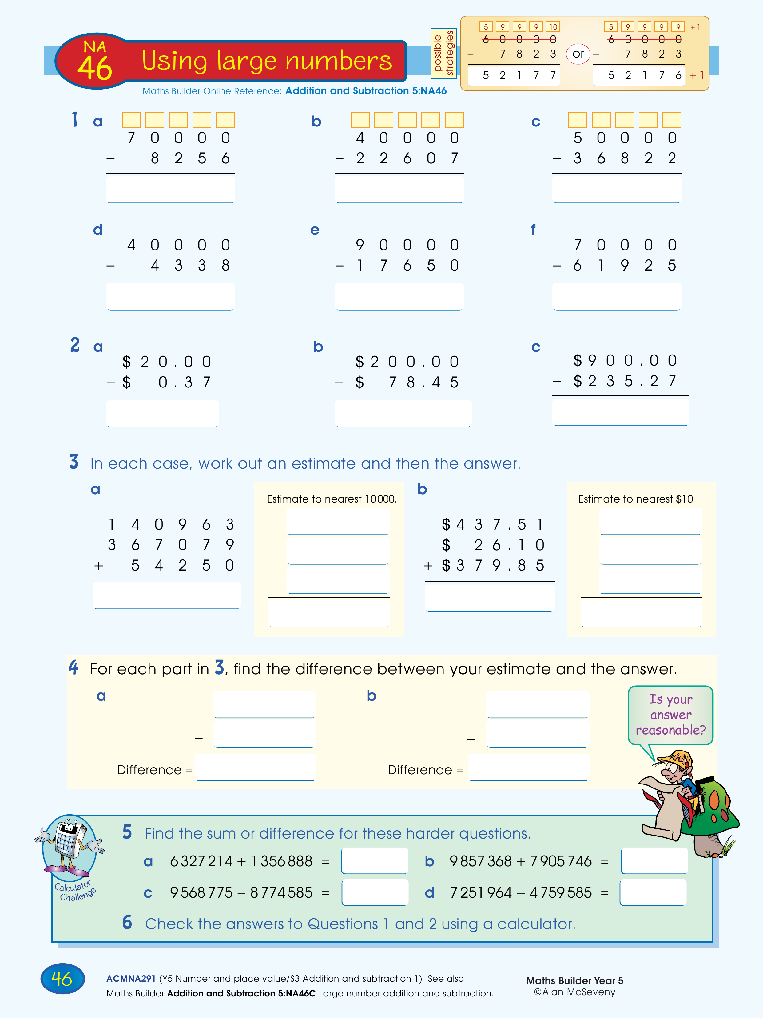 Using large numbers — worksheet preview