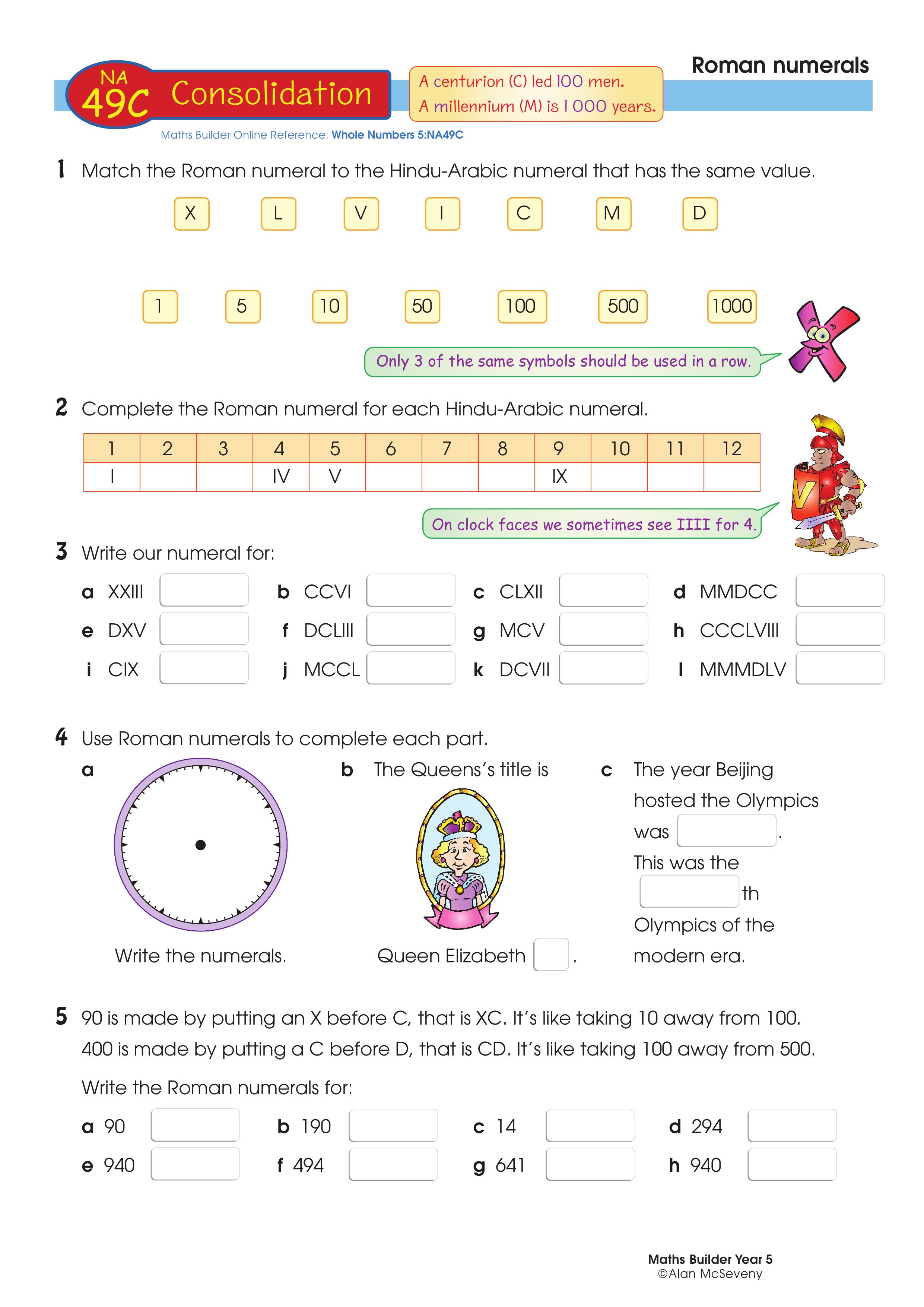 Roman numerals — worksheet preview