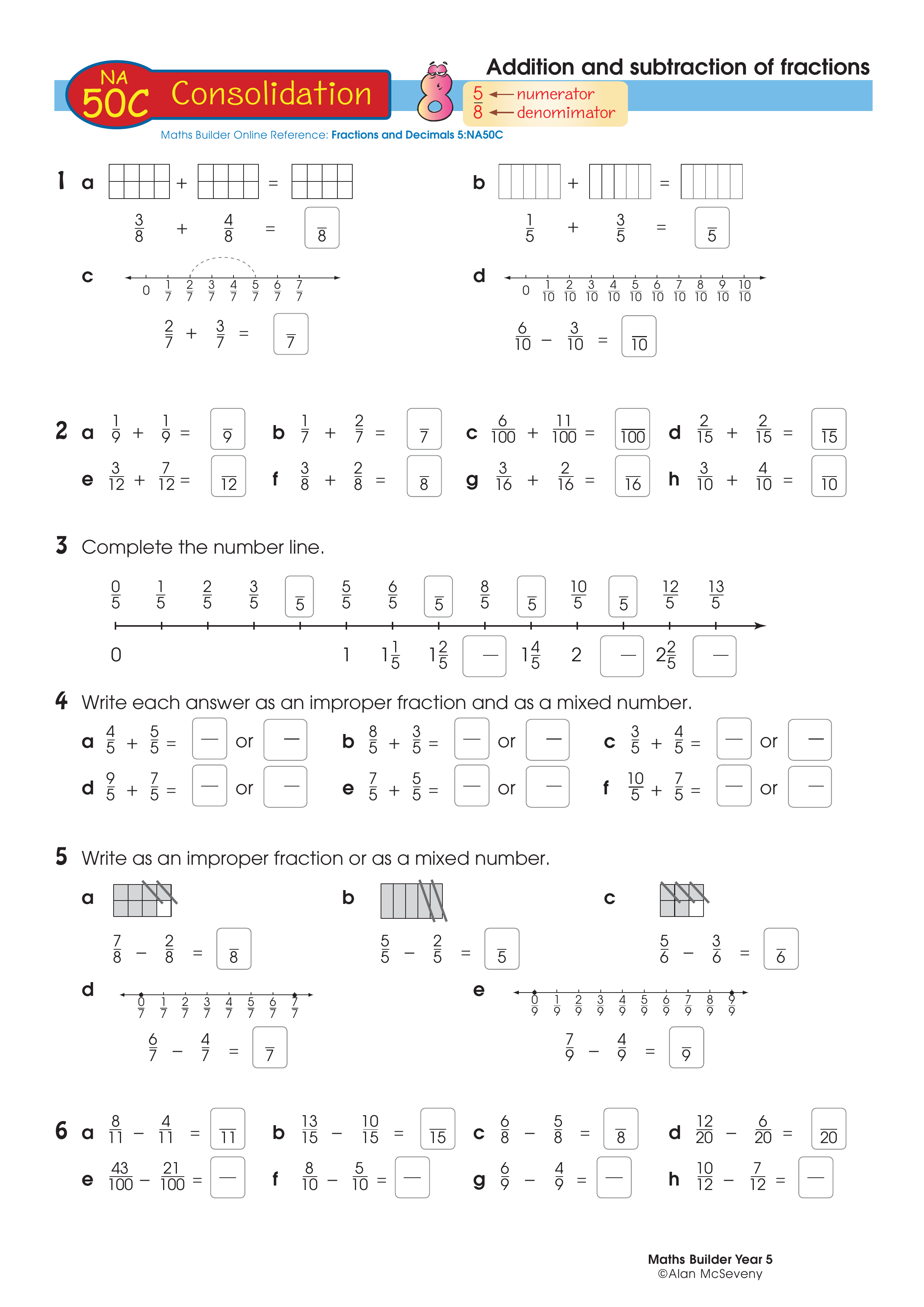 Addition and subtraction of fractions — worksheet preview