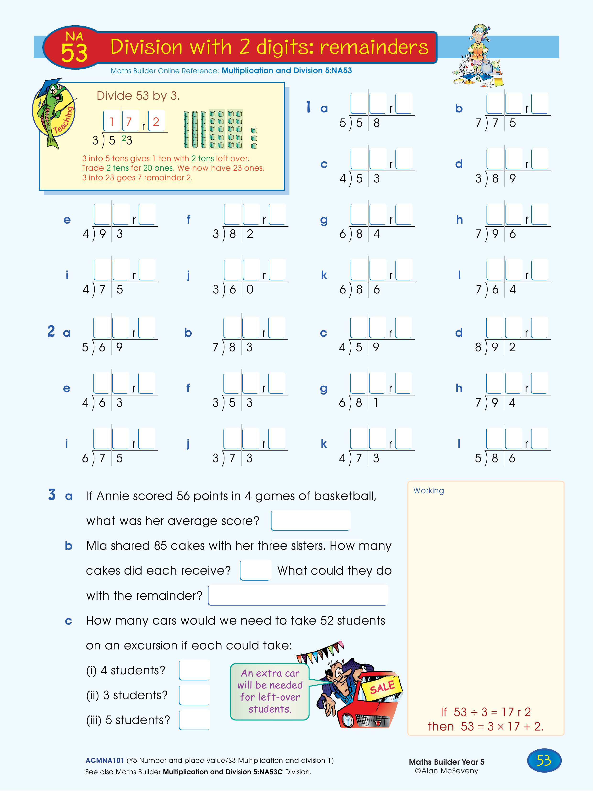 Division with 2 digits: remainders — worksheet preview