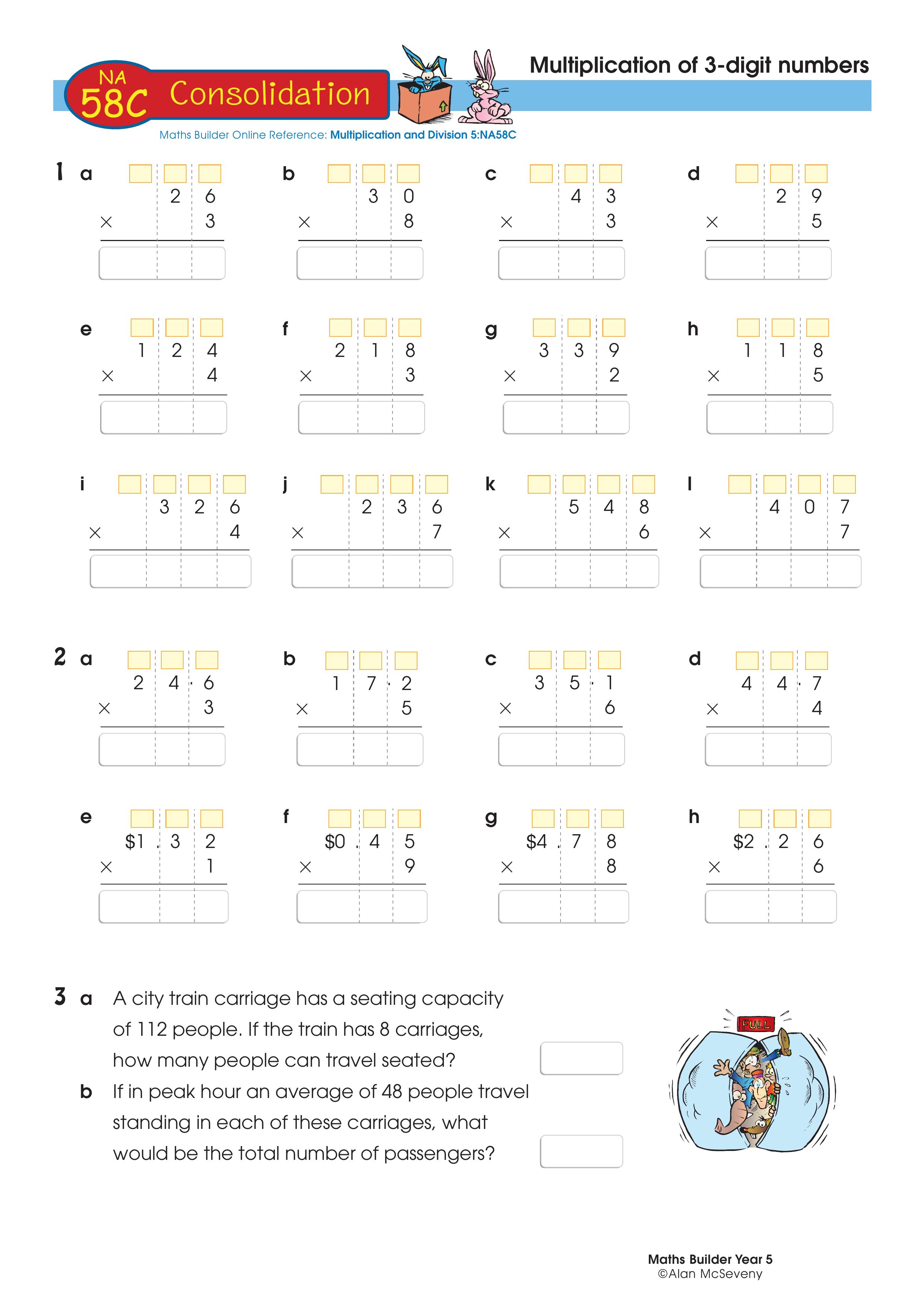Multiplication of 3-digit numbers — worksheet preview