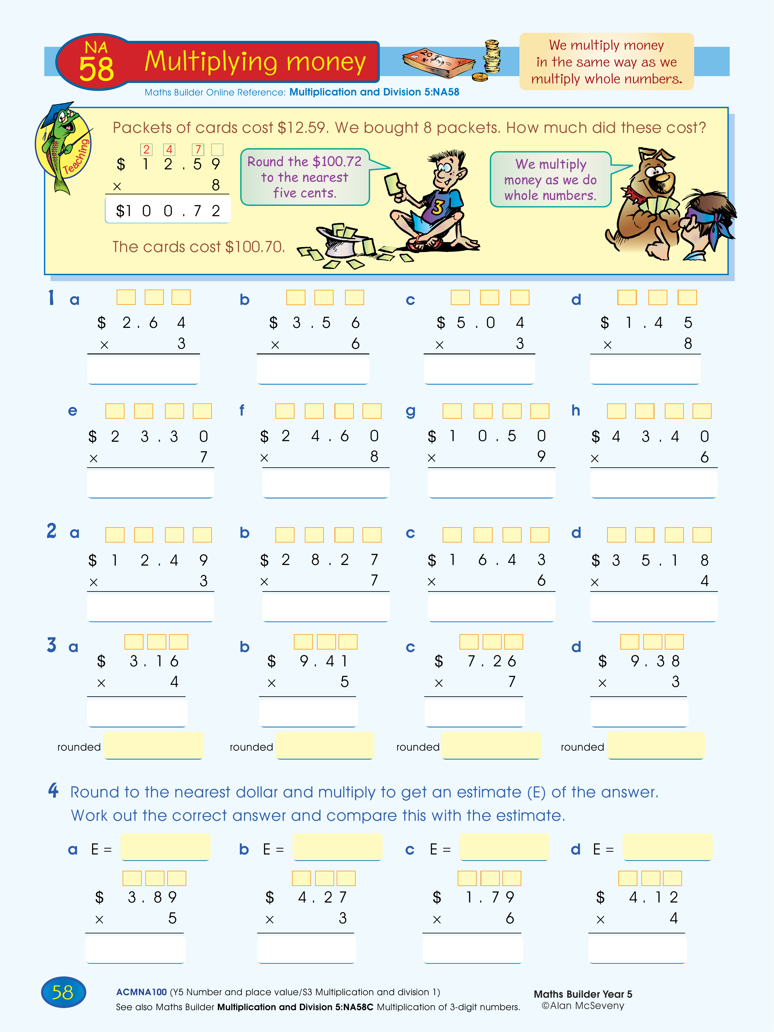 Multiplying money — worksheet preview
