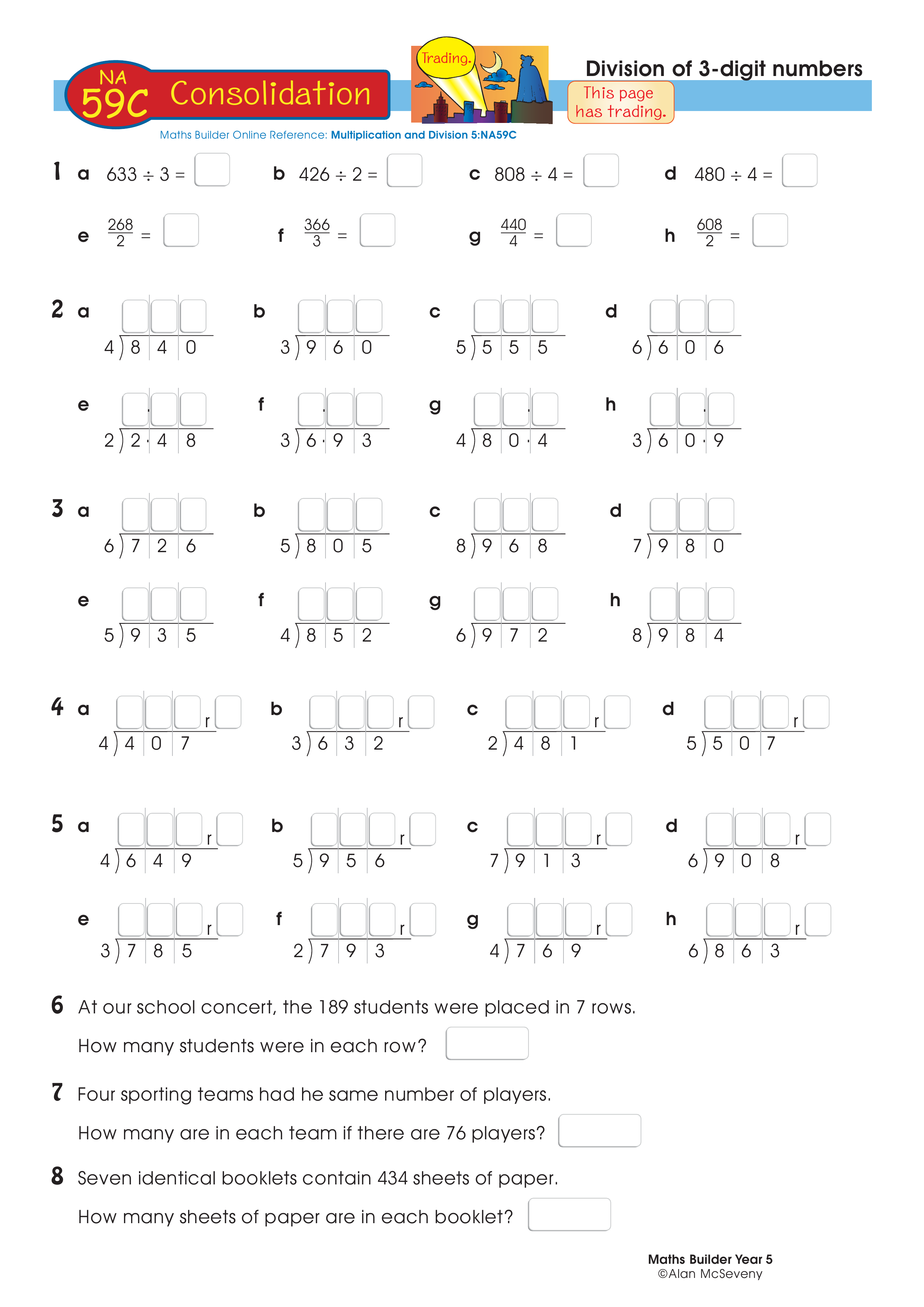 Division of 3-digit numbers — worksheet preview