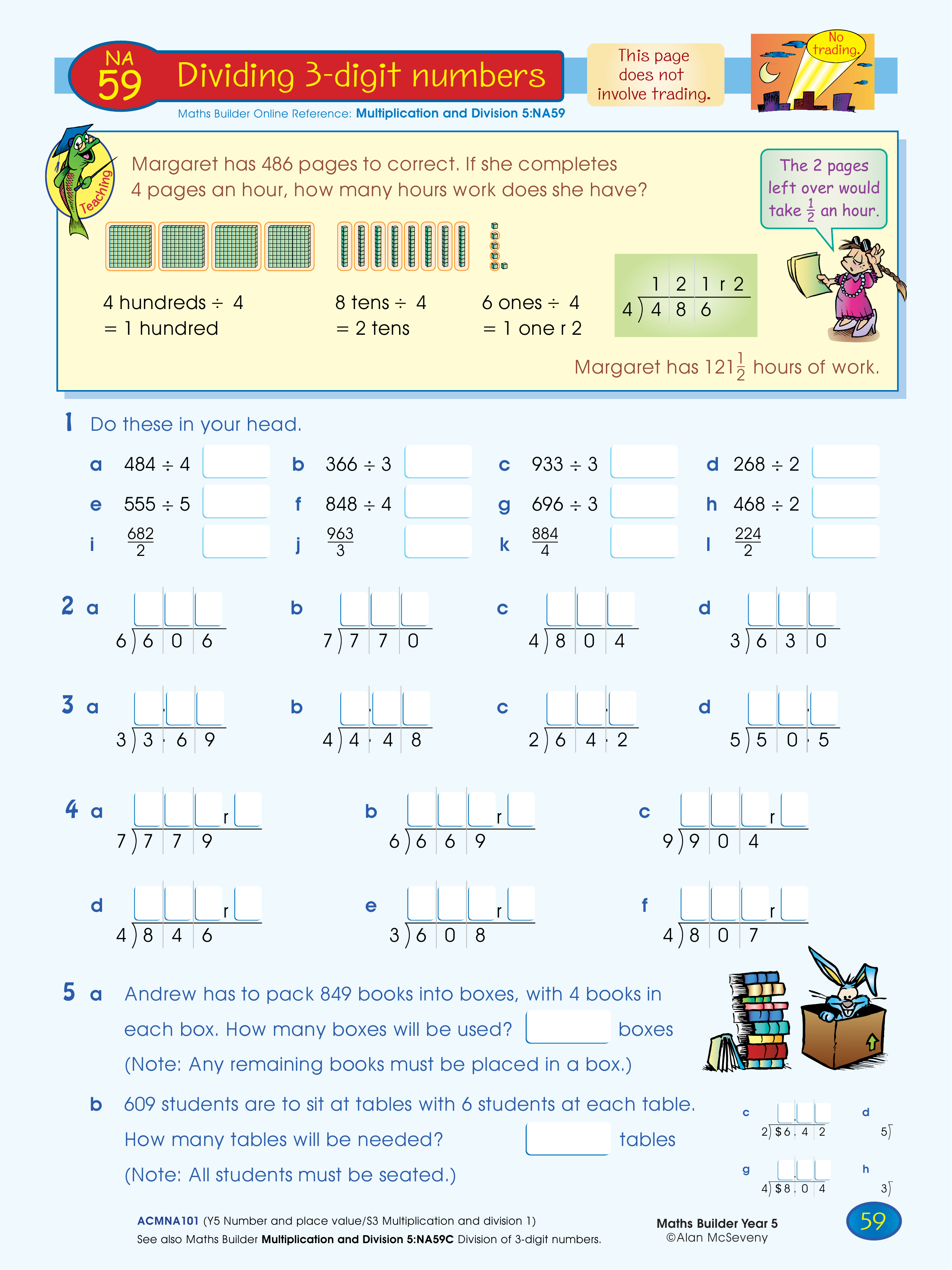Dividing 3-digit numbers — worksheet preview
