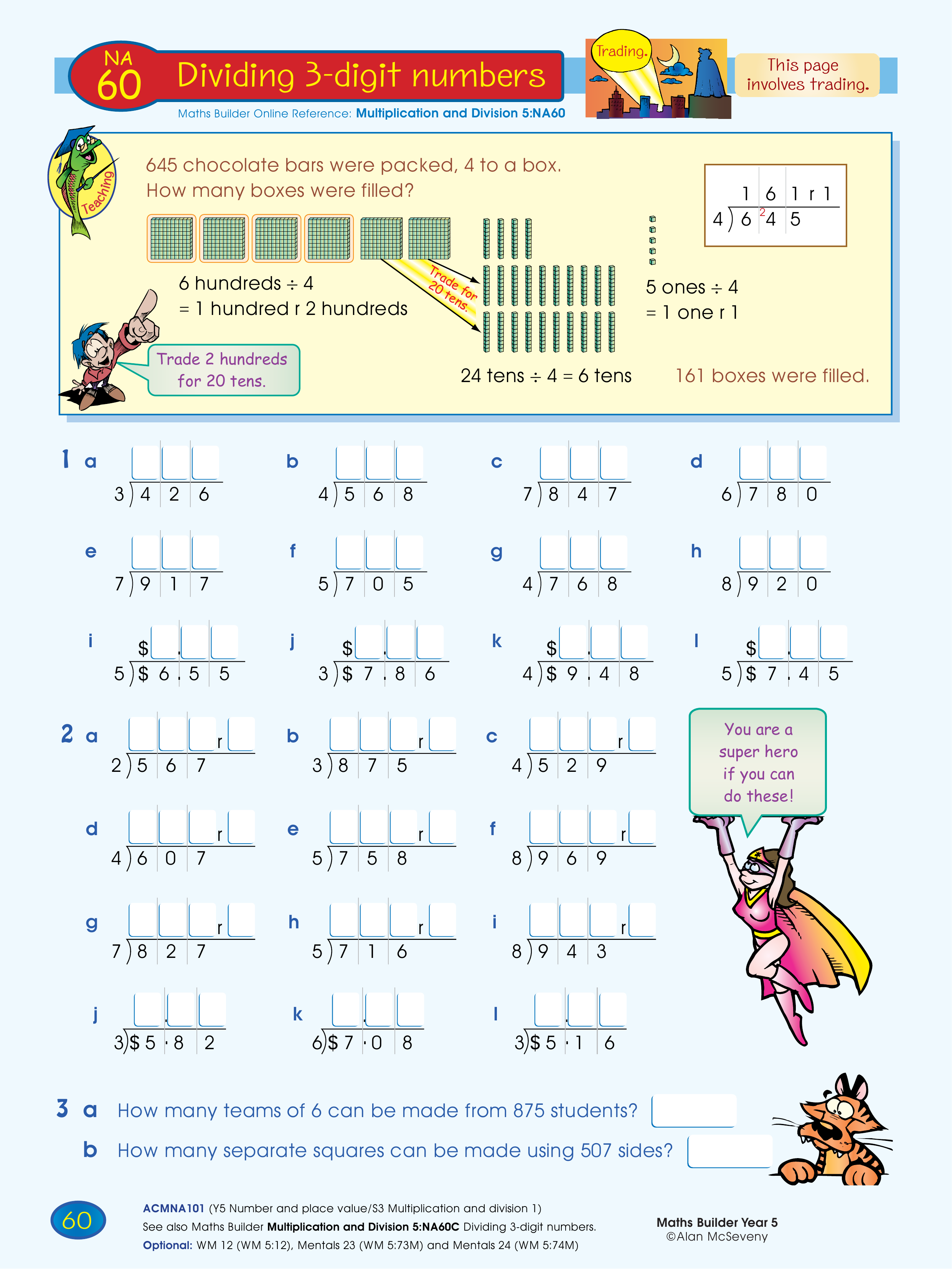 Dividing 3-digit numbers — worksheet preview